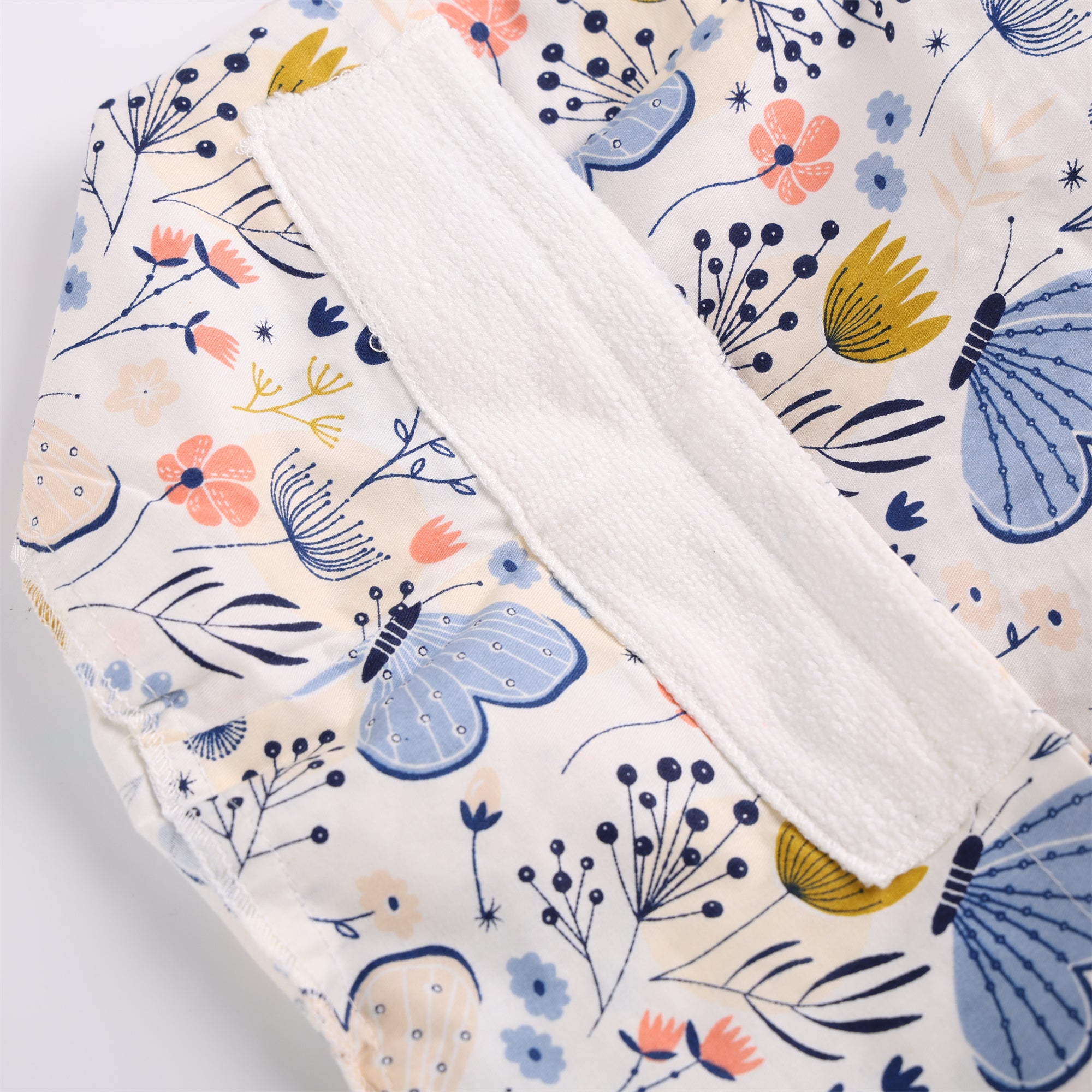 Cotton Ponytail Surgical Scrub Cap, Blue Butterfly on White Cotton