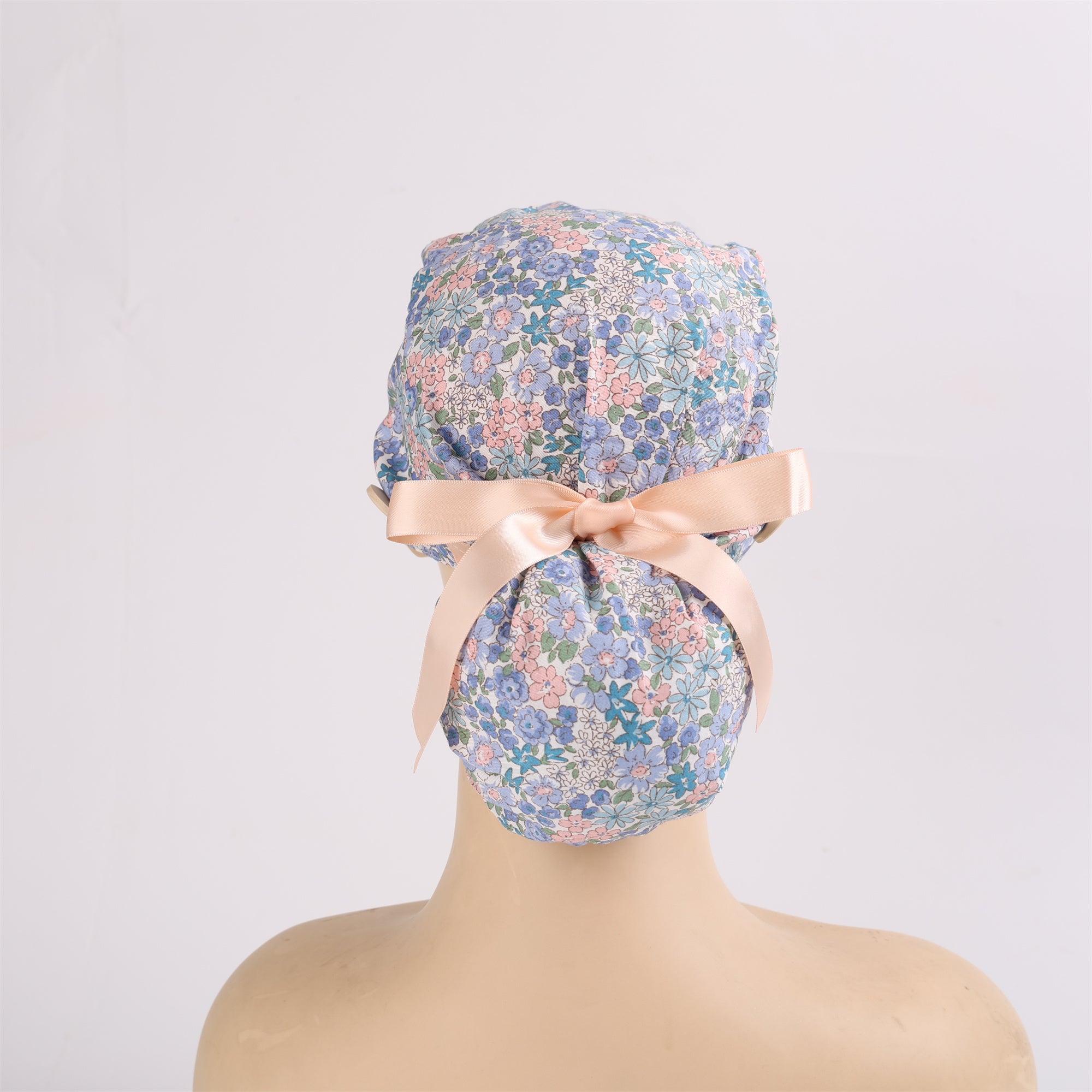 Cottage Flowers Cotton Ponytail Scrub Cap