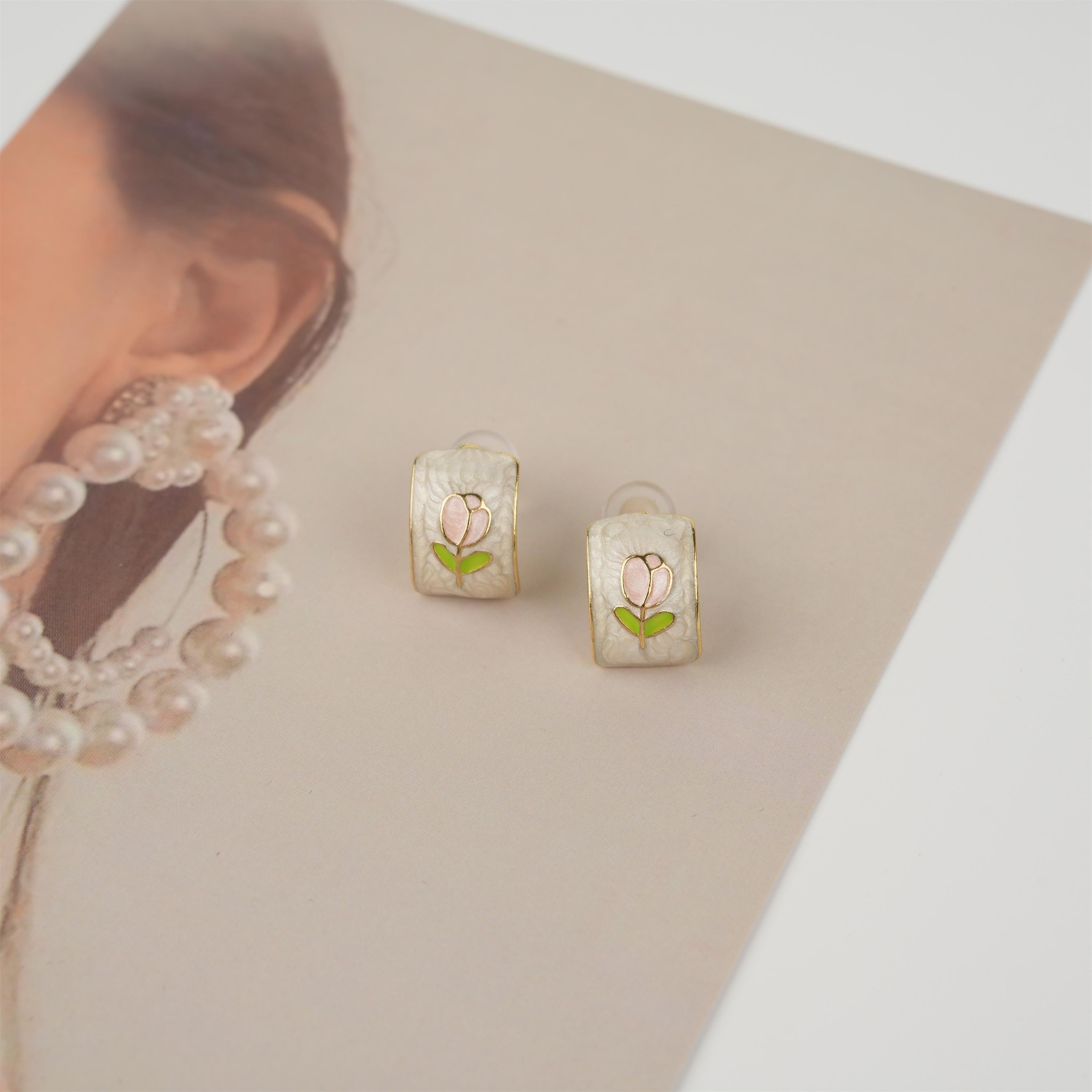 Bohemian Enamel Tulip Earrings,Vintage Style,Minimalist Everyday Jewelry