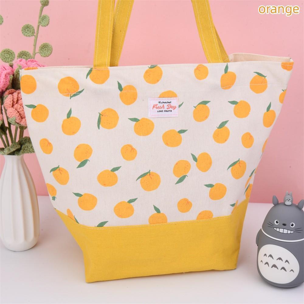Apple Strawberry Orange Pear Cotton Linen Totes, Fruit Lunch Bag, Back to School