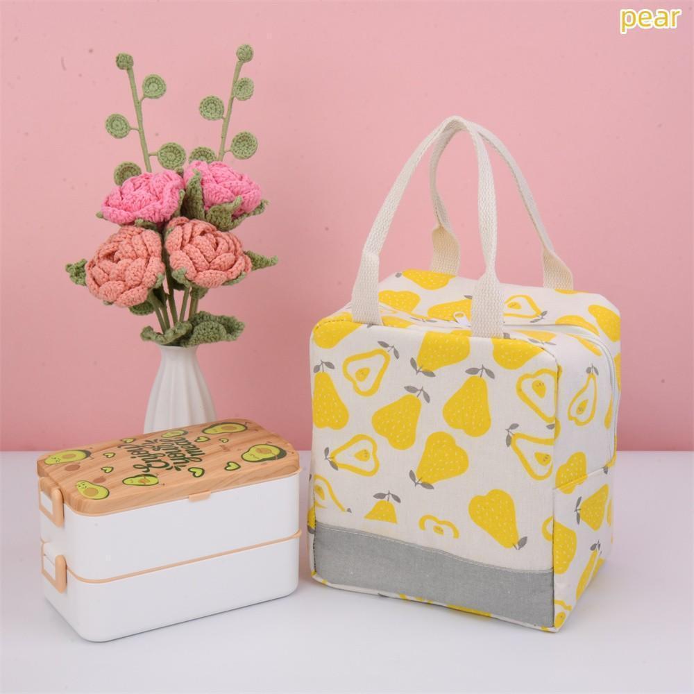 Orange Strawberry Apple Pear Cotton Linen Insulated Lunch Bag, Premium Quality Drawstring Bag, Back to School