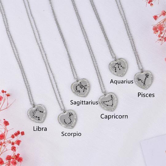 Constellation Necklace Handmade, Minimalist Heart Twelve Zodiac Necklace Pendants, Personalized Astrology, Birthday Gift,Valentine's Day Gifts