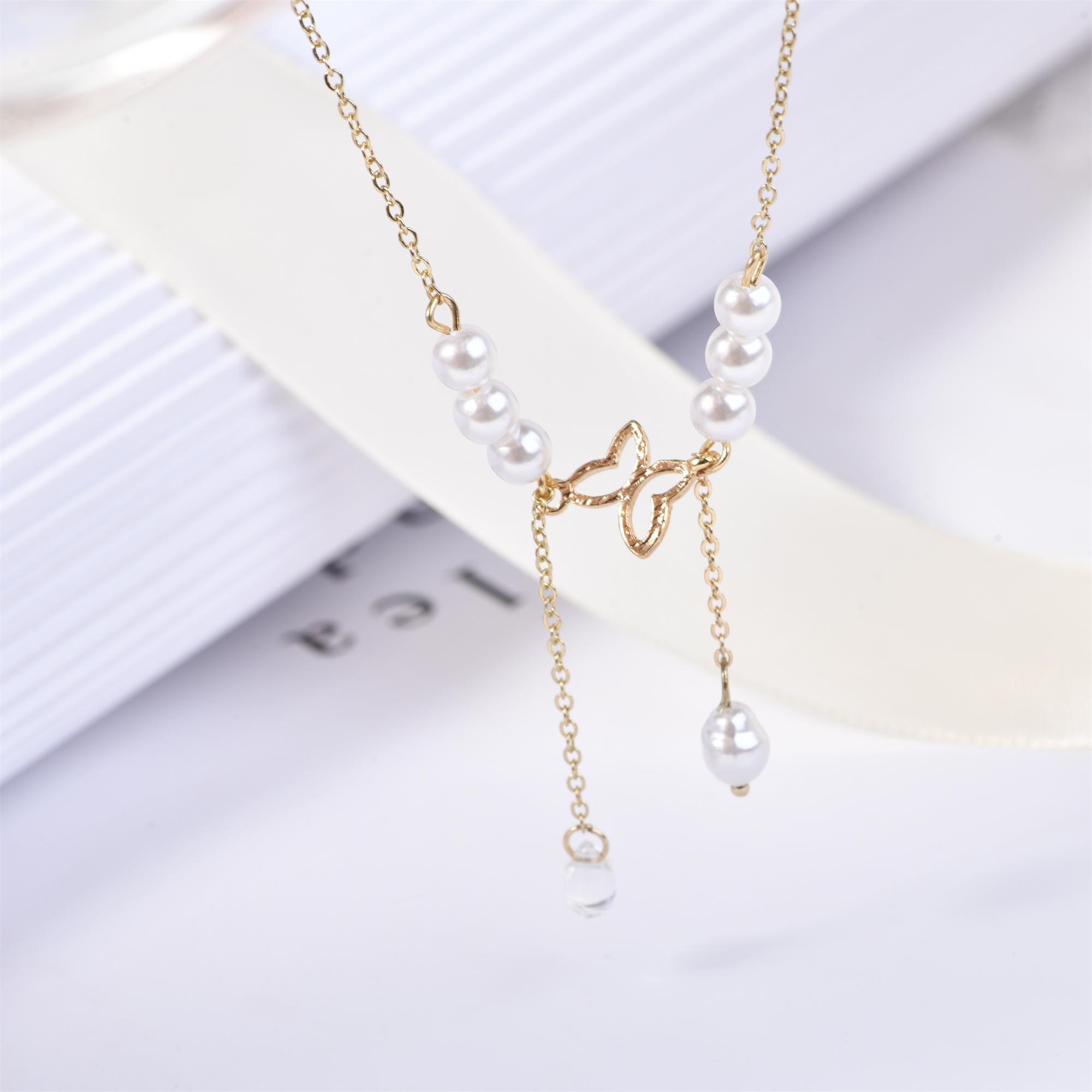 Butterfly Charm Necklace, Butterfly with Pearl Necklace, Minimalist Necklace, Birthday Gift, Bridesmaid Gift