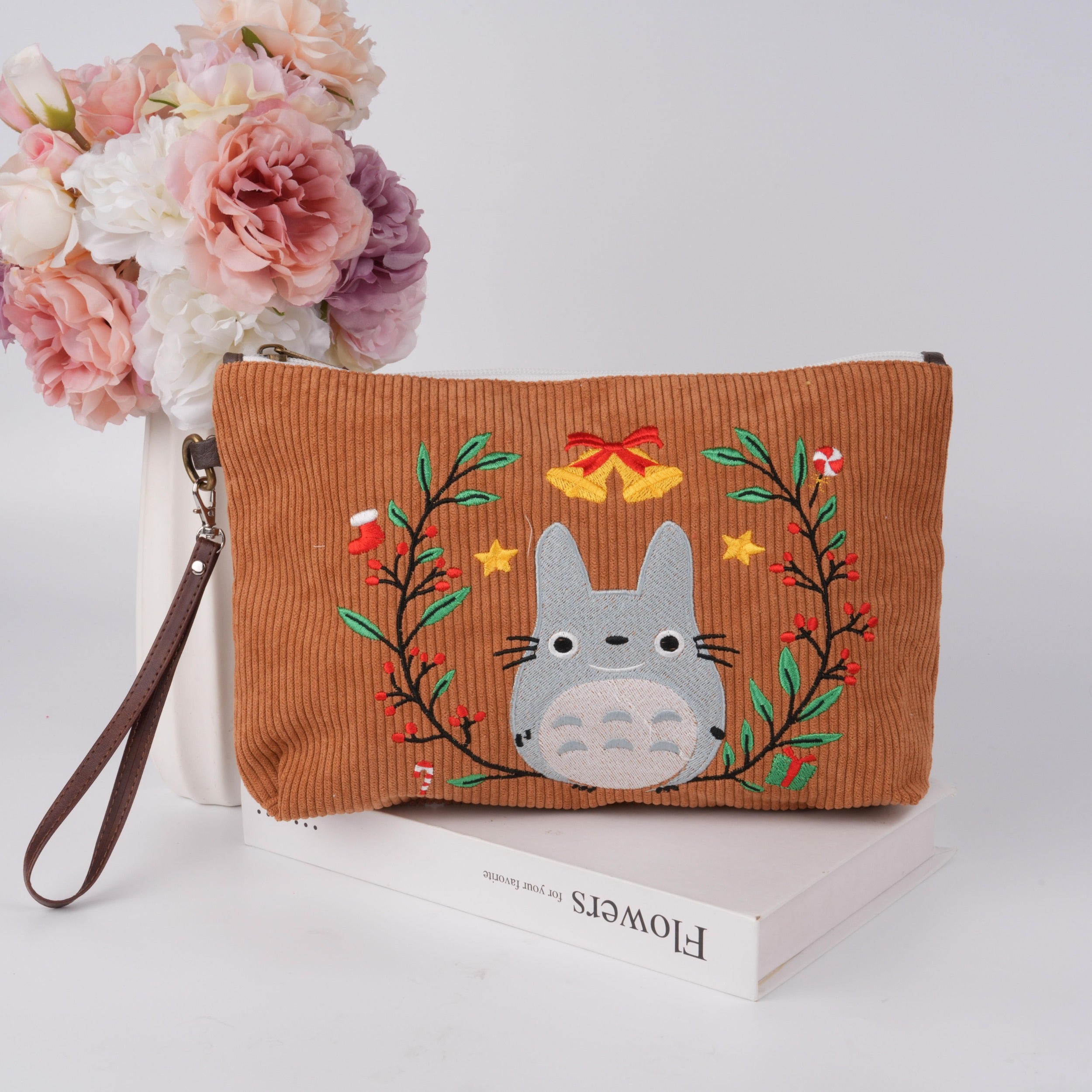 Totoro Corduroy Christmas Switch Bag,Cute Design for Makeup & Personal Items