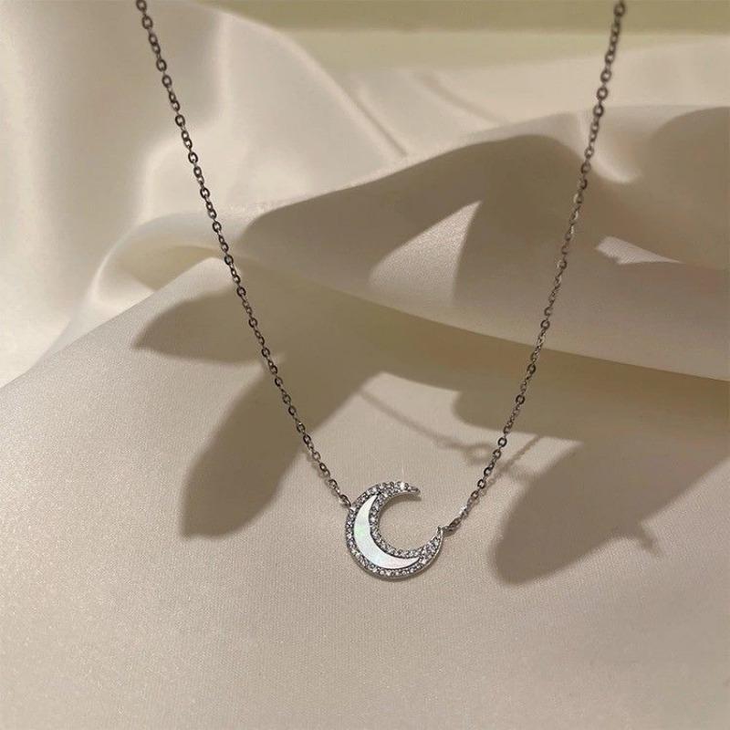 Silver Shell Moon Necklace, Crescent Moon Necklace