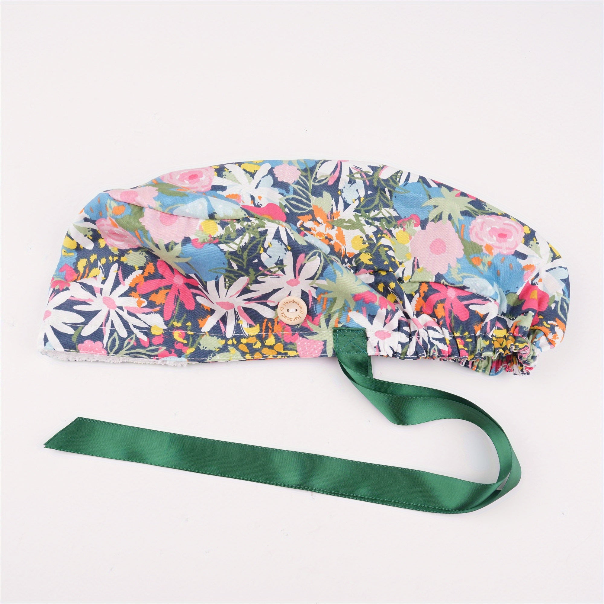 Spring Colorful Floral Cotton Hair Cap Scrub Cap with Ribbon, Premium Soft Cotton Fabric, Surgical/Medical/Vet Cap