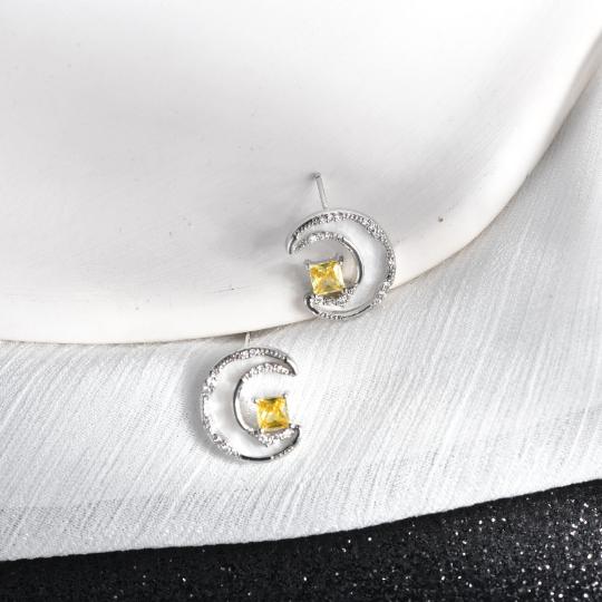 Shell Diamond Moon Star Necklace Earrings, Crescent Moon star Earrings