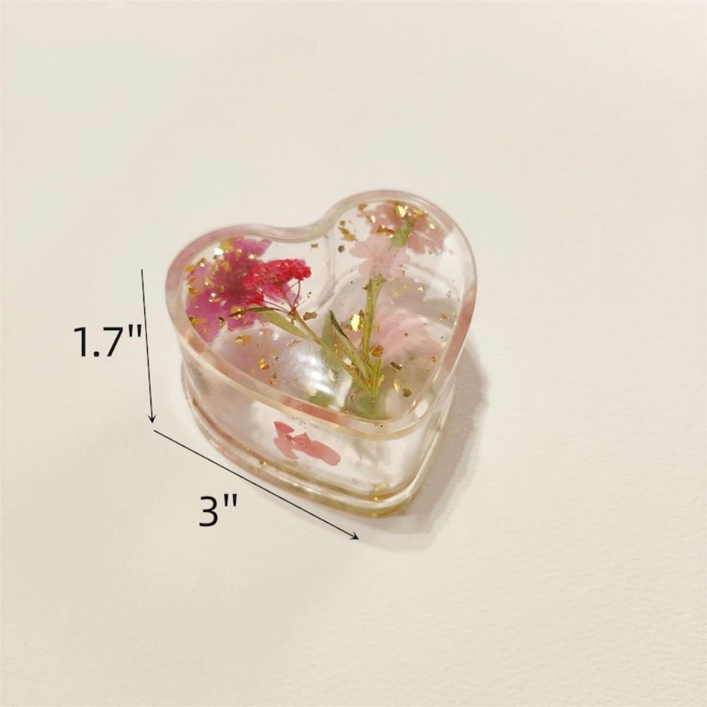 Real Flowers Heart Shaped Ring Dish, Cute Resin Tray