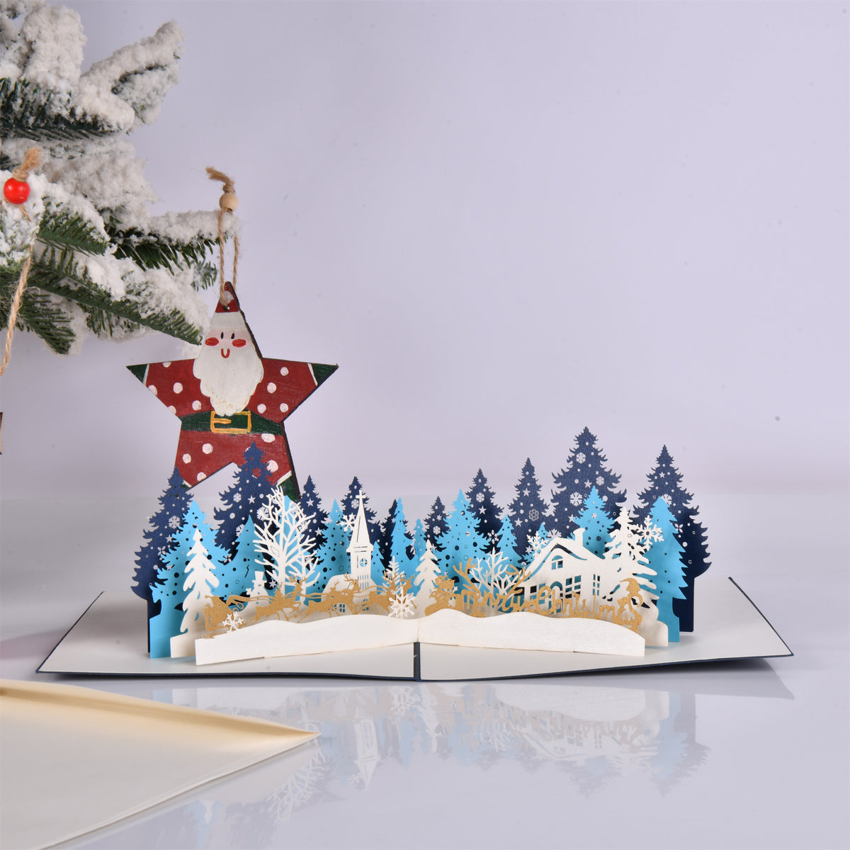 Gradient Blue Forest Christmas Card Winter