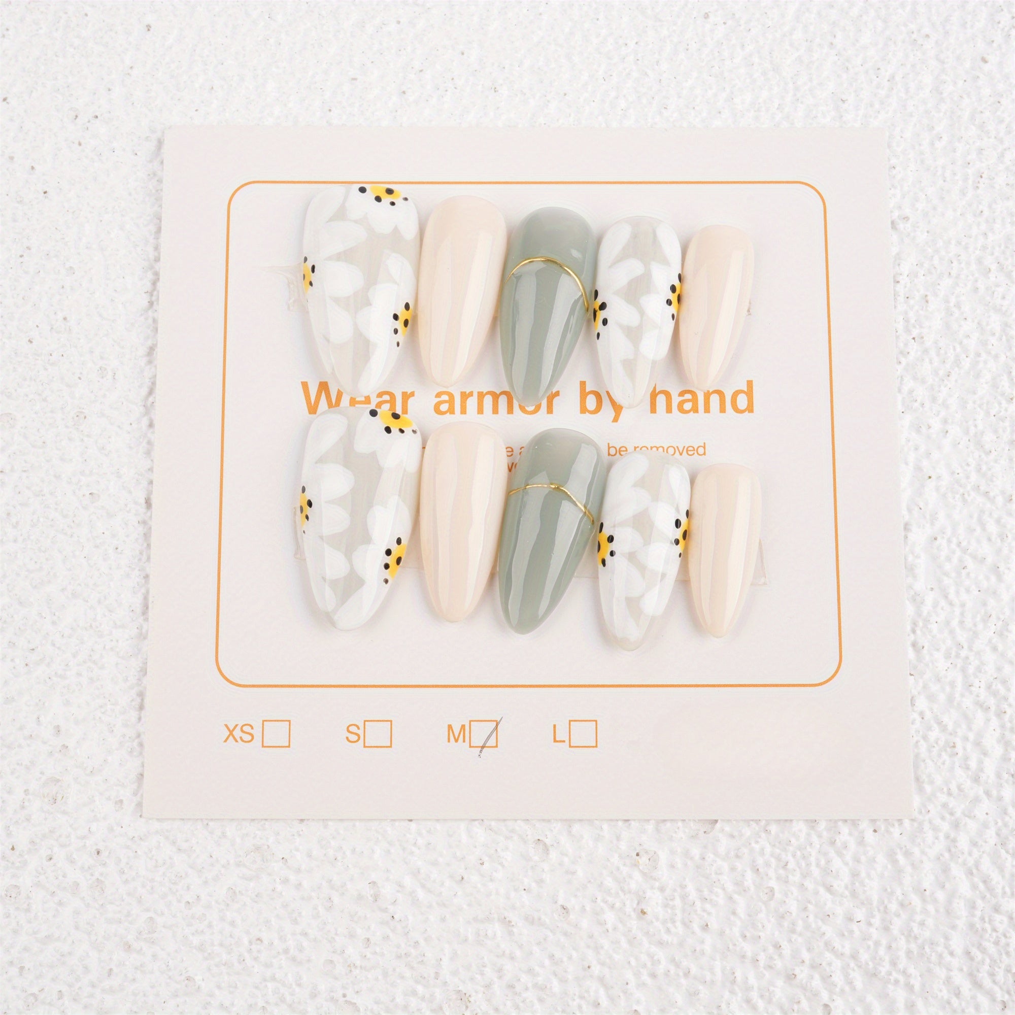 White Daisy Flowers French Style Almond Press on Nails/Faux Acrylic Nails/ Gel Nails