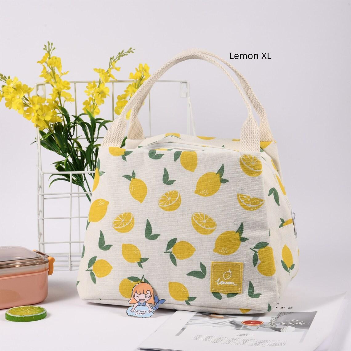 Size XL Orange/Avocado/Lemon/Peach Cotton Linen Insulated Lunch Bag, Premium Quality Zipper Bag, Back to School