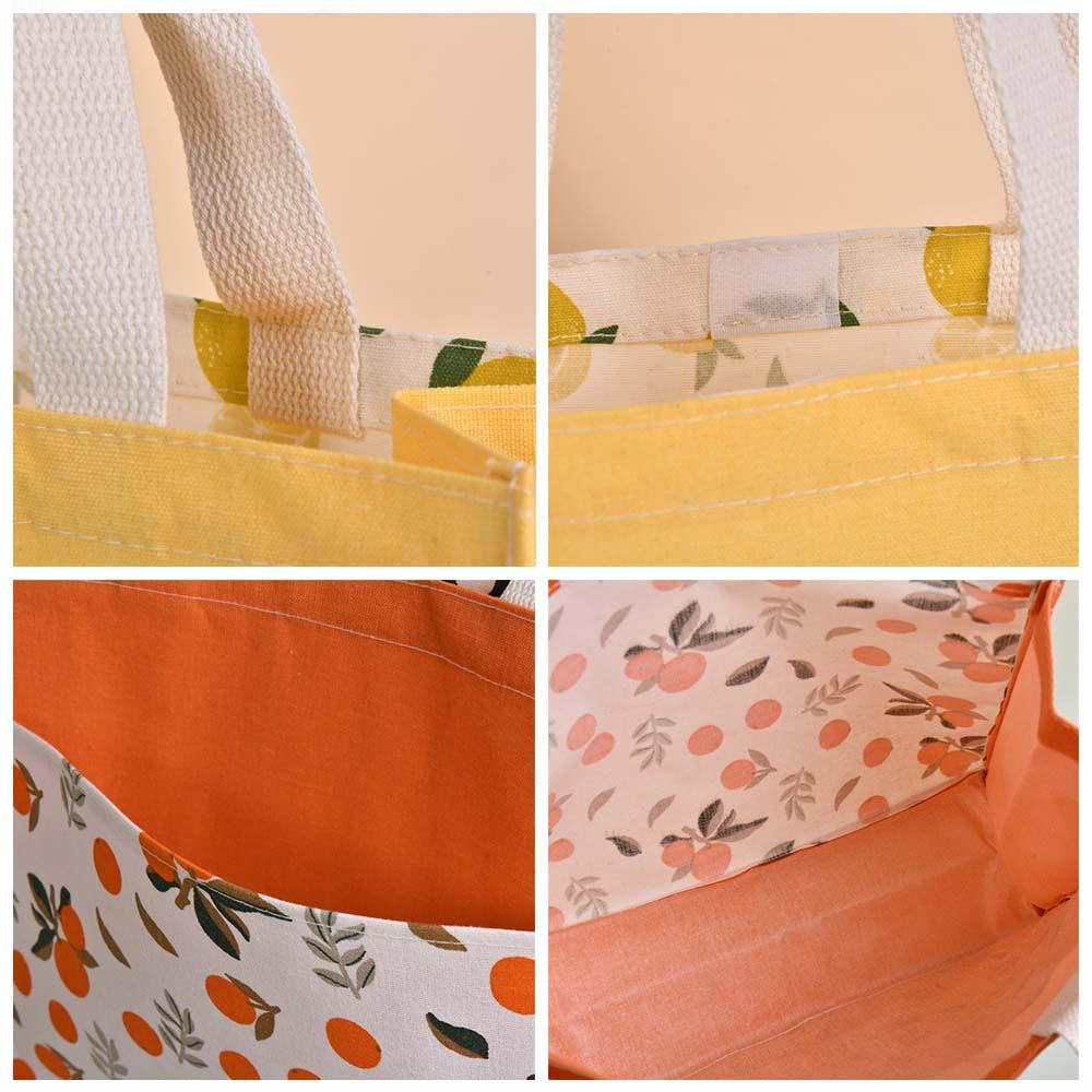 Handmade Size L Lemon/Avocado/Orange Linen Canvas Tote, Fruit Lunch Totes, Back to School