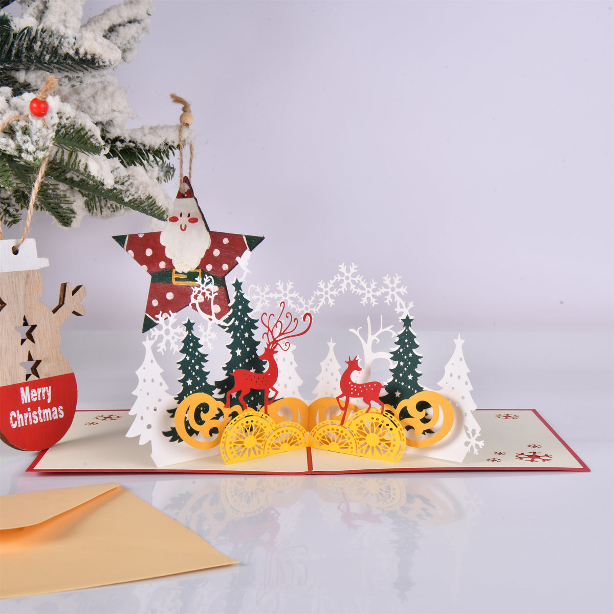 Golden Deer & Forest Christmas Card