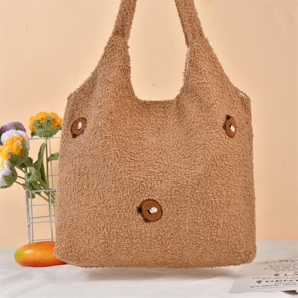 Orange/Avocado/Tulip/Bear Fluffy Bag, Fleece Tote For Woman