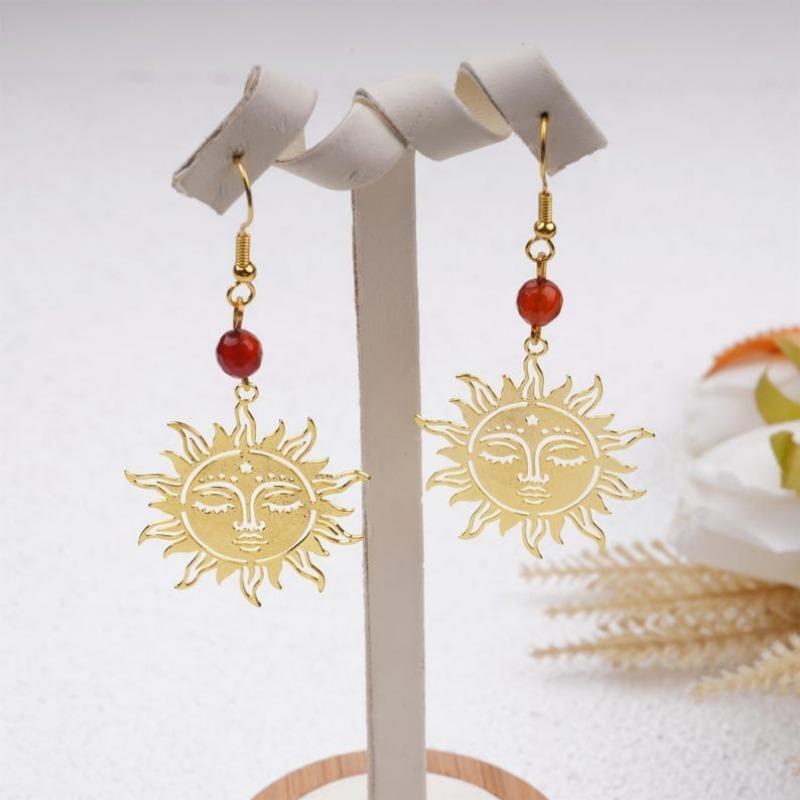 Gold Sun Goddess Pendant Earrings&Necklaces, Bohemian Style Jewelry Set, Gothic Gold Sun Jewelry Pendant Necklace, Birthday/Valentine's Day Gifts