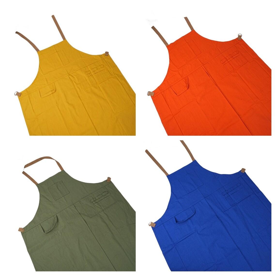 Handmade Canvas Apron with Split Legs and Adjustable Cross Shoulder Strap, w/4 Pockets For family,Ceramic Worker,Chef