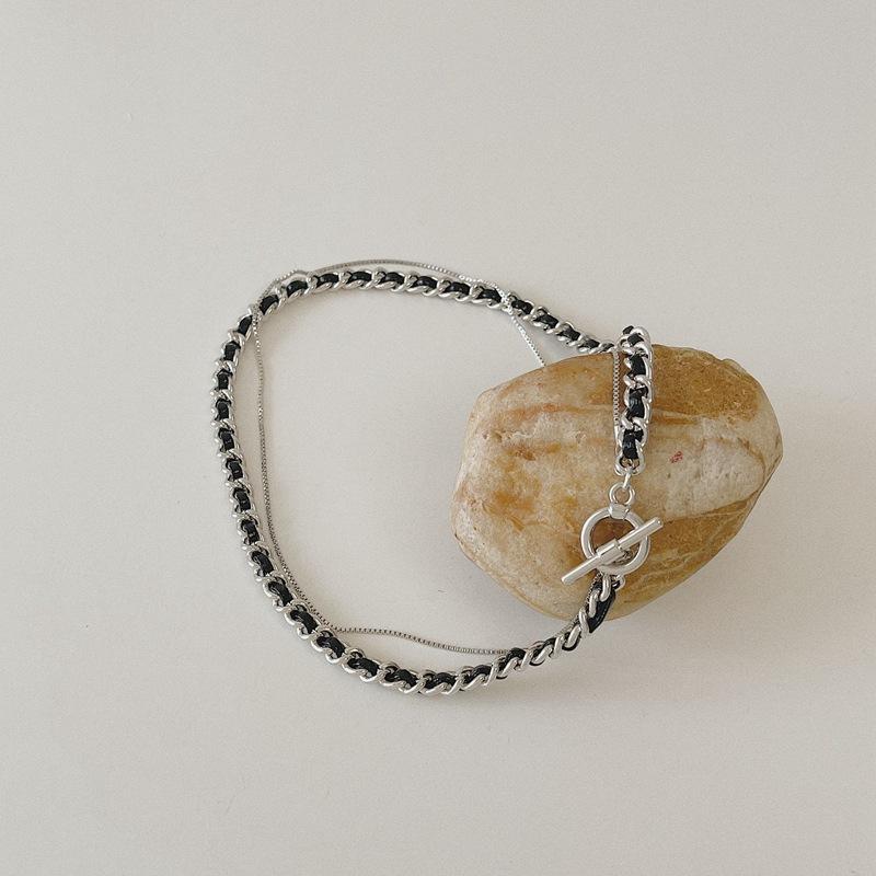 PU leather double-layer necklace retro simple temperament versatile collarbone chain neck chain OT buckle
