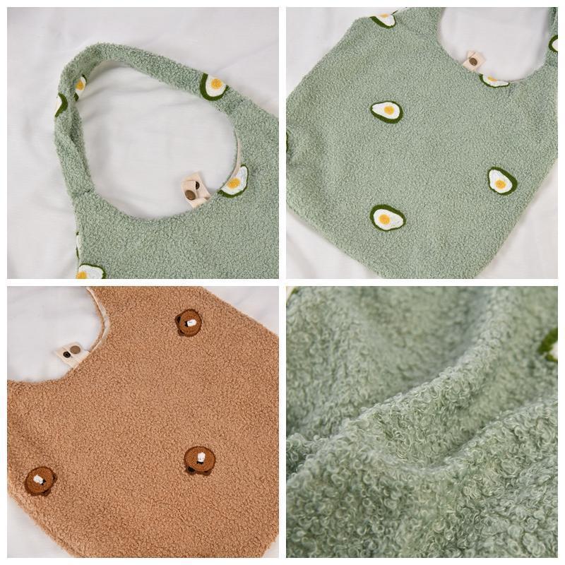 Orange/Avocado/Tulip/Bear Fluffy Bag, Fleece Tote For Woman