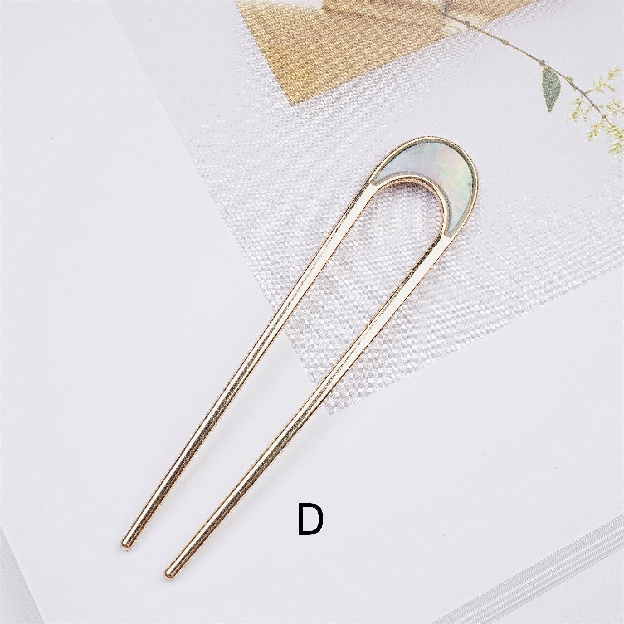 Handmade Shell Golden Hairpin & Minimalist Hair Fork Set - Secure Locks & Elegant Look, Gems Ponytail Holder & Wedding Hair Piece