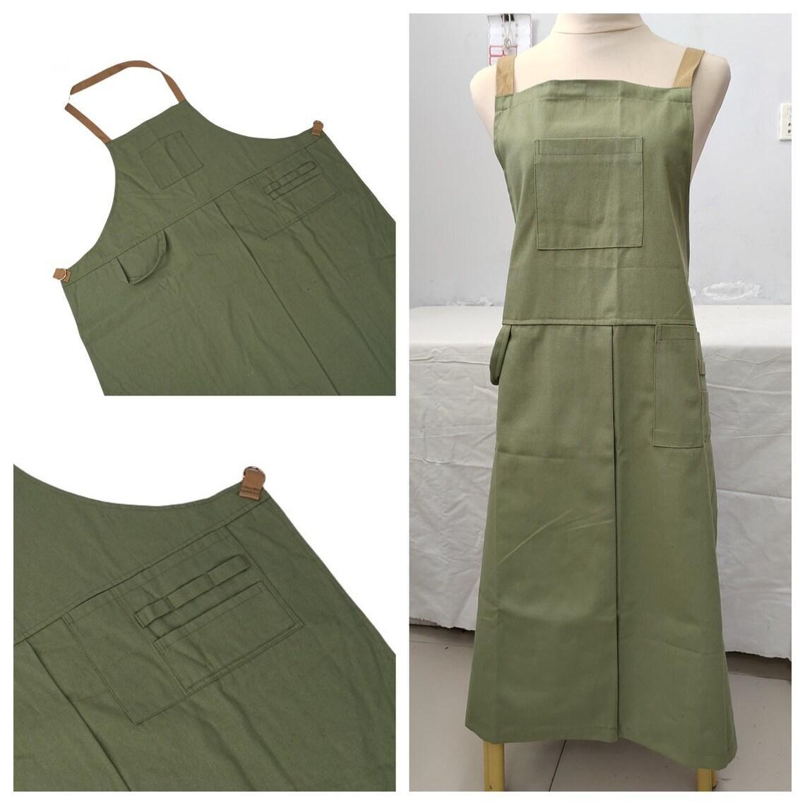 Handmade Canvas Apron with Split Legs and Adjustable Cross Shoulder Strap, w/4 Pockets For family,Ceramic Worker,Chef