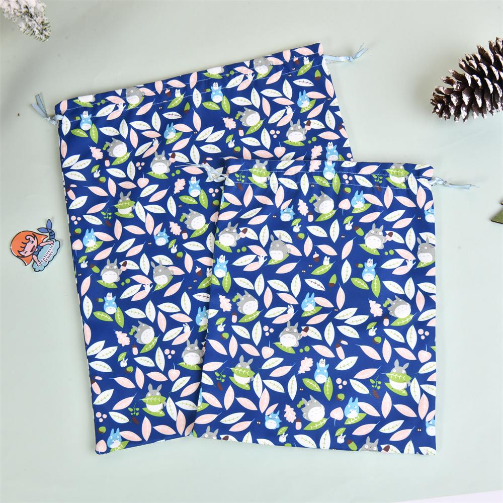 M/L Totoro Drawstring Storage Bag, Reusable Cotton Bags, Handmade Fabric Gift Wrap