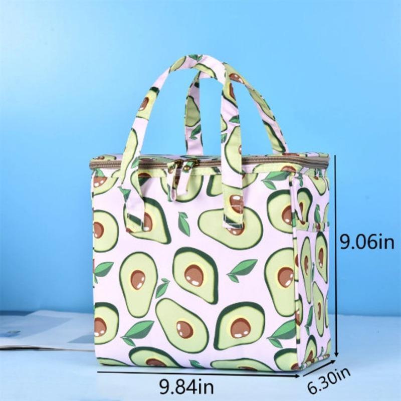 XXL Avocado Insulated Lunch Bag, Square Cooler Box Bag for School, Picnic, Office, Back to School