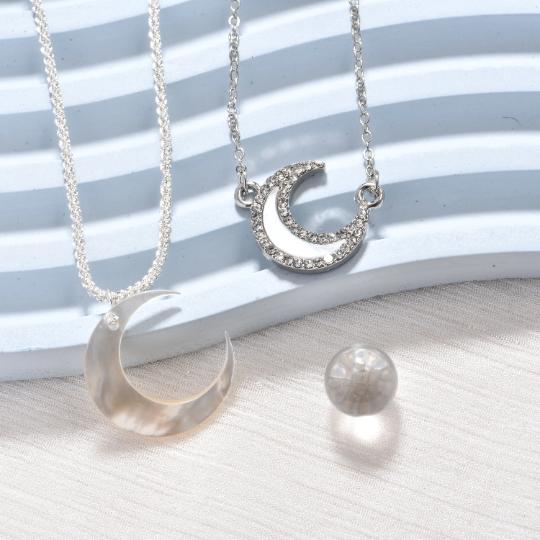 Shell Moon Necklace, Crescent Moon Necklace,Autumn Silver Moon Pendant