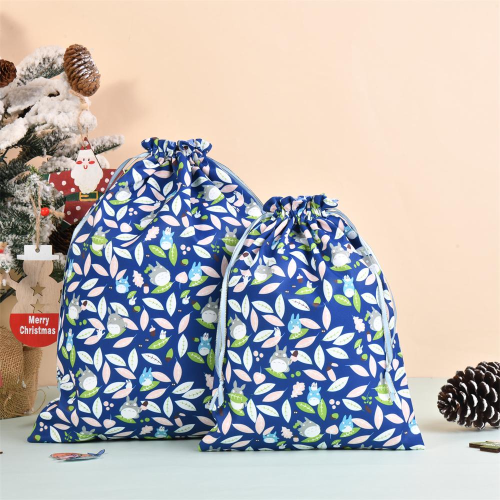 M/L Totoro Drawstring Storage Bag, Reusable Cotton Bags, Handmade Fabric Gift Wrap