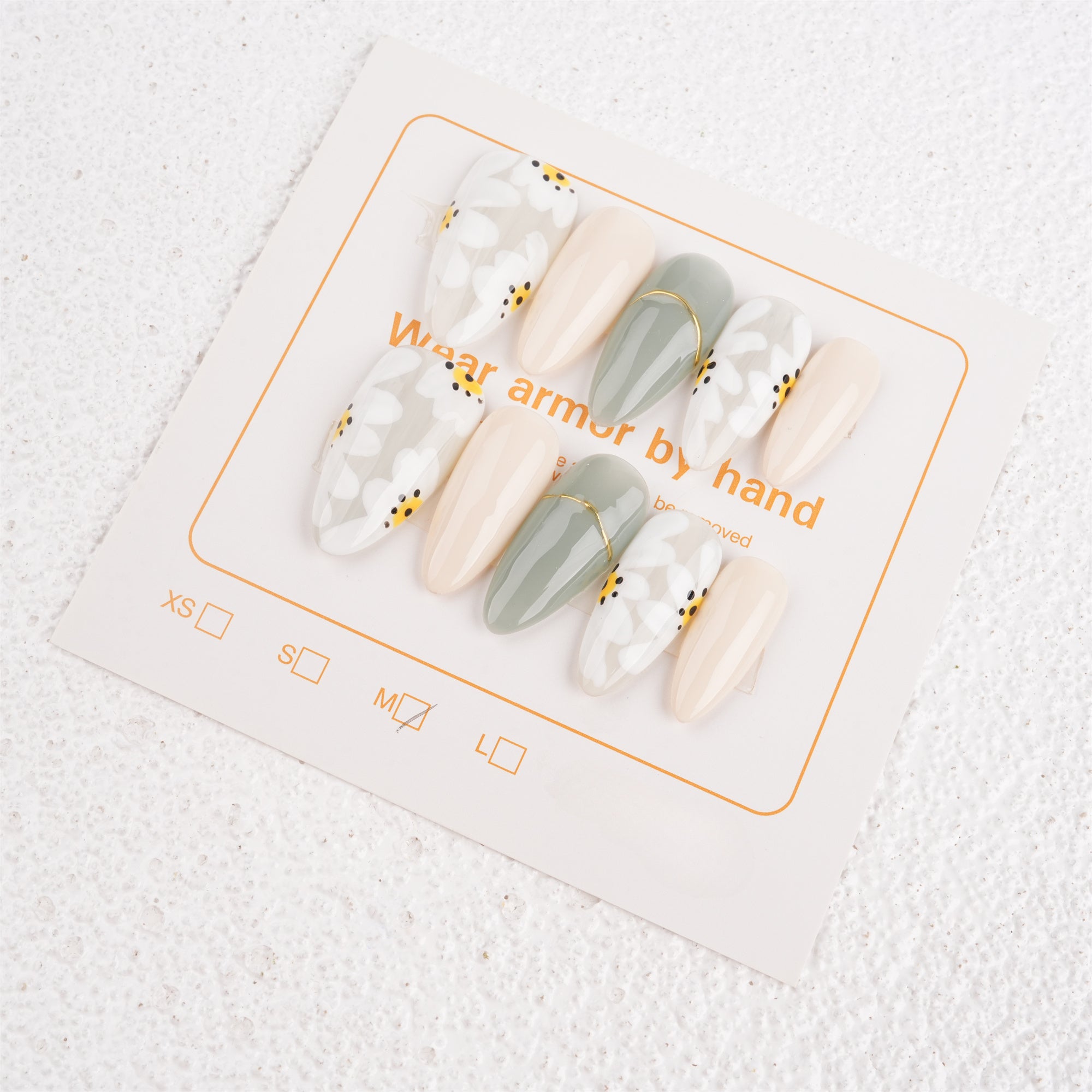 White Daisy Flowers French Style Almond Press on Nails/Faux Acrylic Nails/ Gel Nails