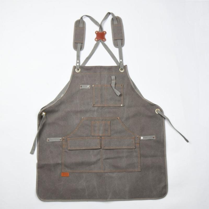 NEW! Canvas Apron with Multiple Pockets, Adjustable Cross Back Strap