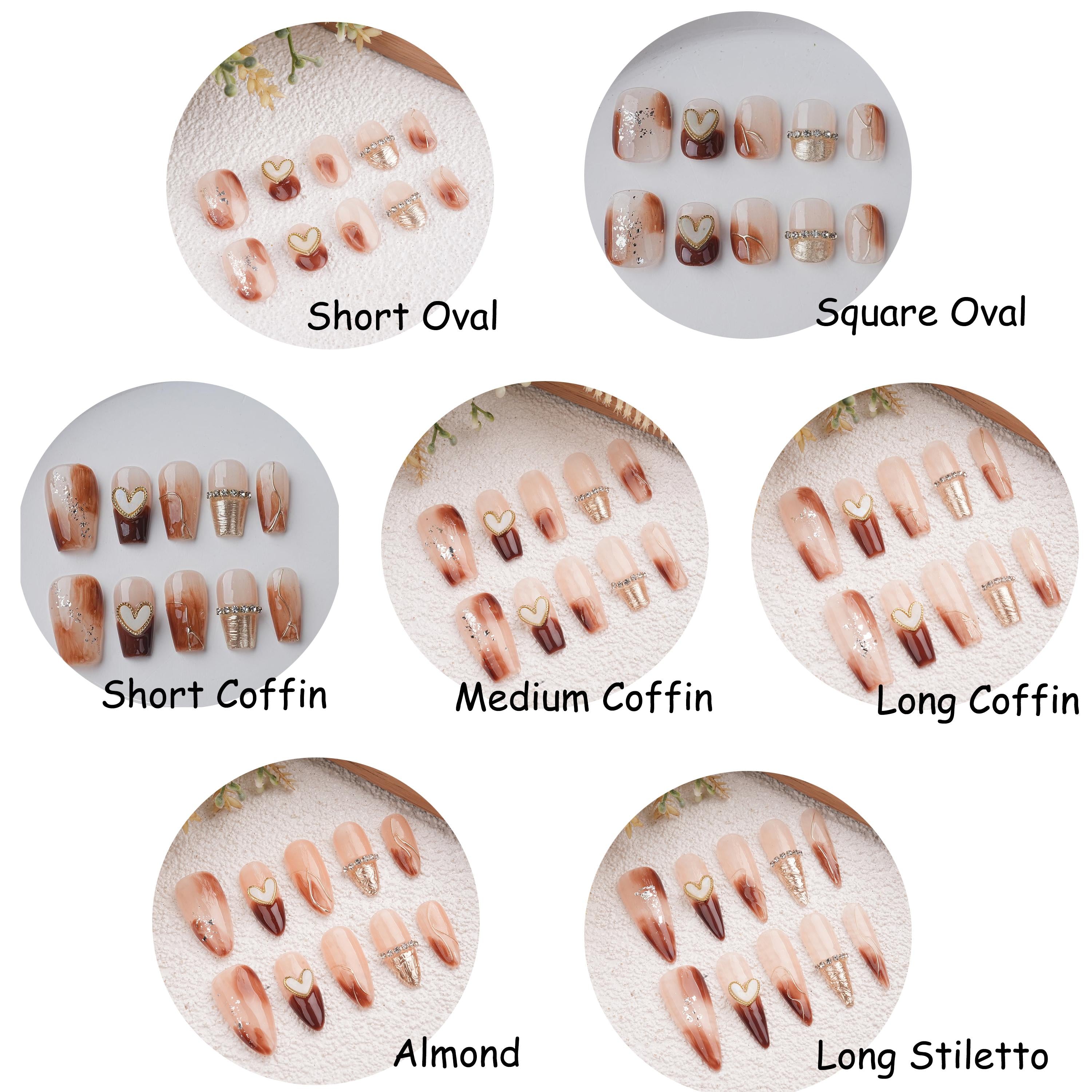 Elegant Handmade Blooming Amber Heart Press On Nails,Reusable Gel Manicure,Birthday/Mother's Day Gifts