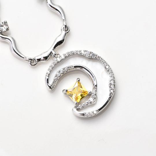 Shell Diamond Moon Star Necklace Earrings, Crescent Moon star Earrings