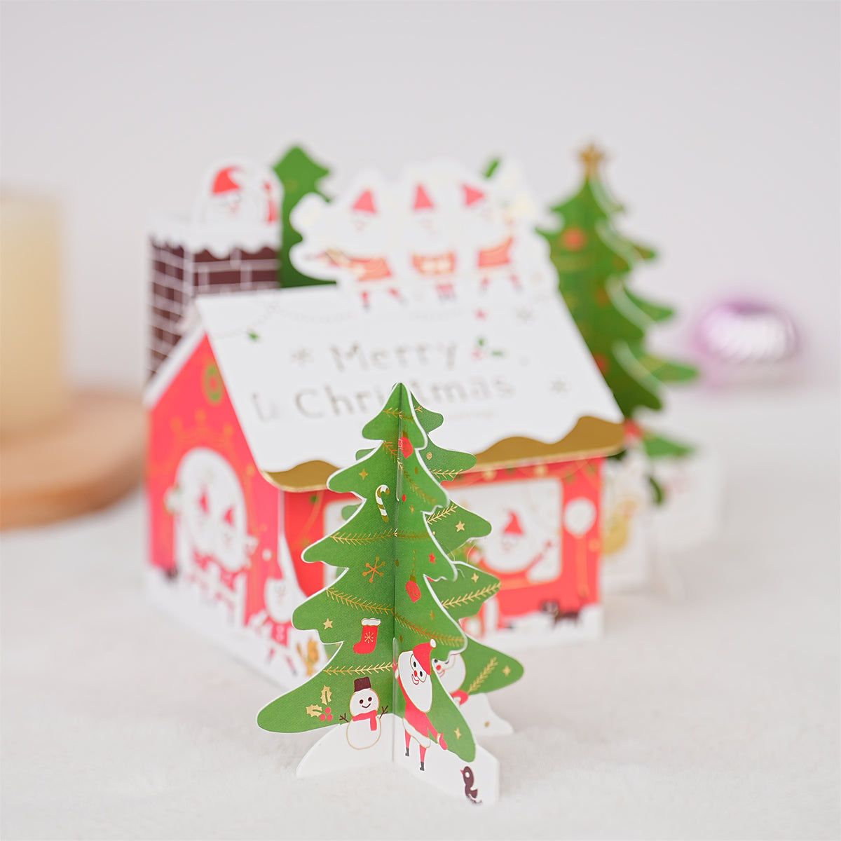 Green White Santa House Christmas Card