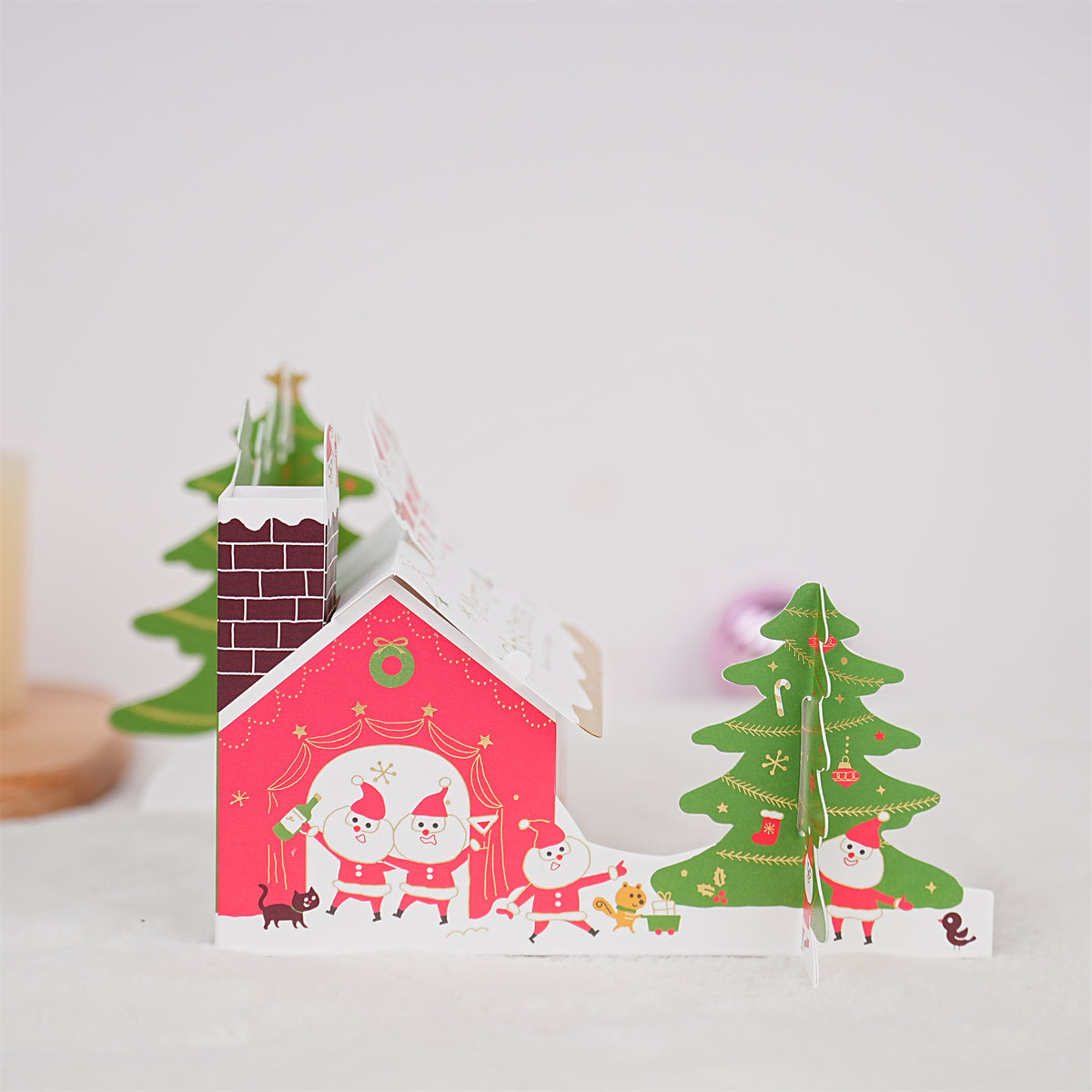 Green White Santa House Christmas Card