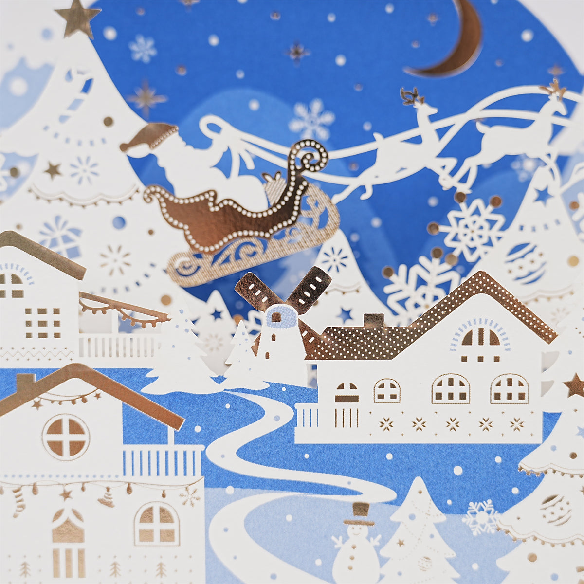 Blue White Snow Village Christmas Card