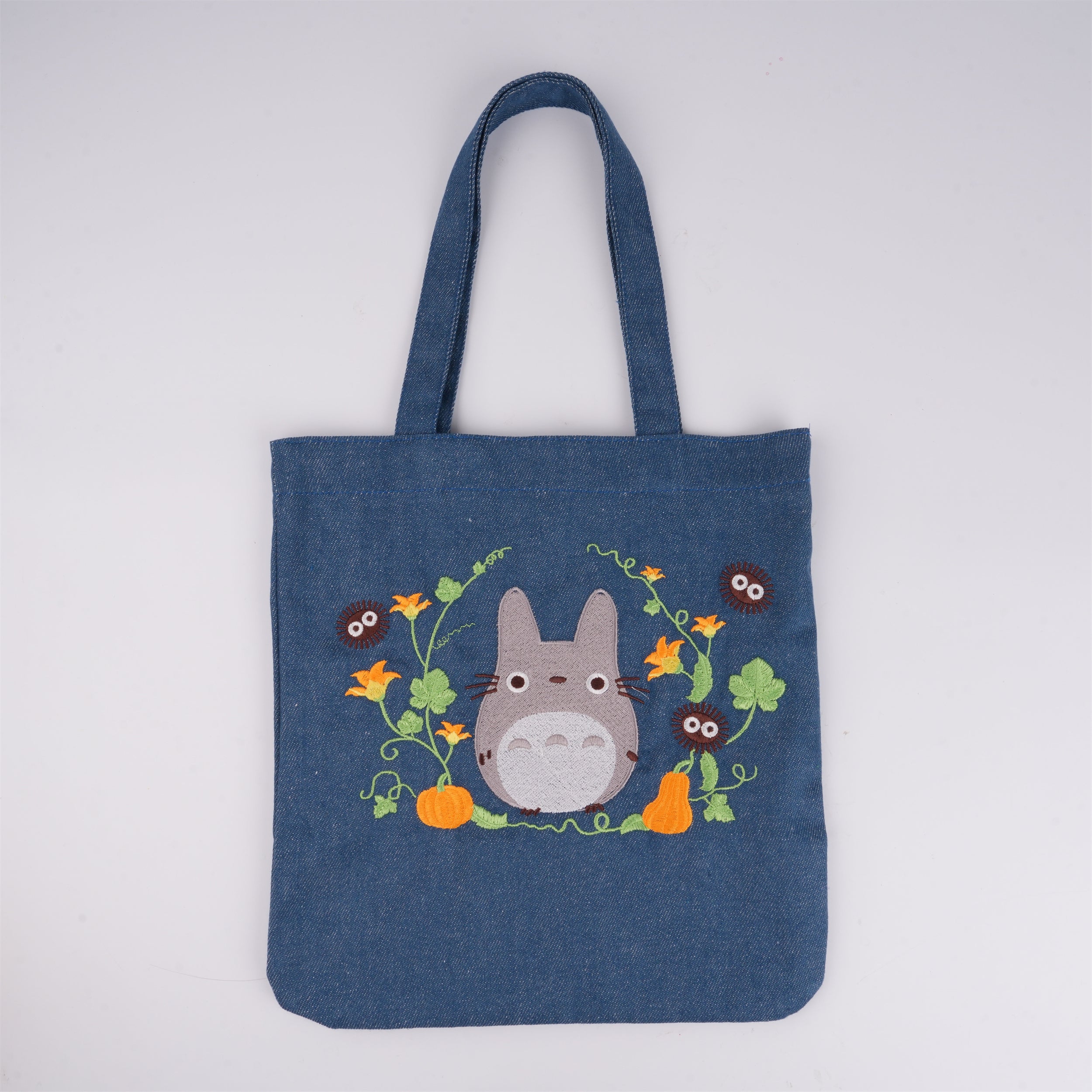 Handmade Embroidery Totoro& Flower Tote,Fabric Handbag,Cute Storage Purse,Wedding/Birthday Gift