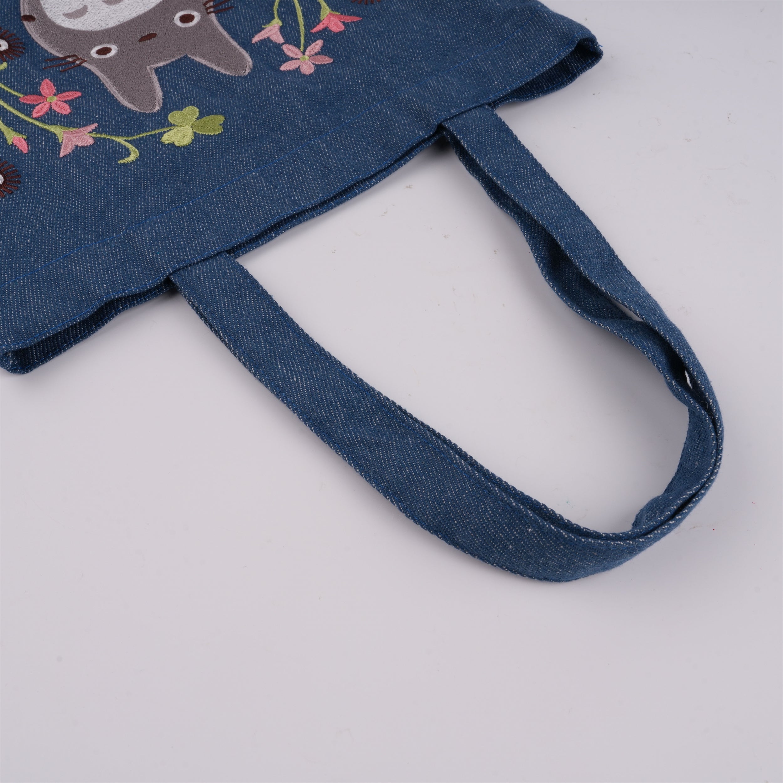 Handmade Embroidery Totoro& Flower Tote,Fabric Handbag,Cute Storage Purse,Wedding/Birthday Gift