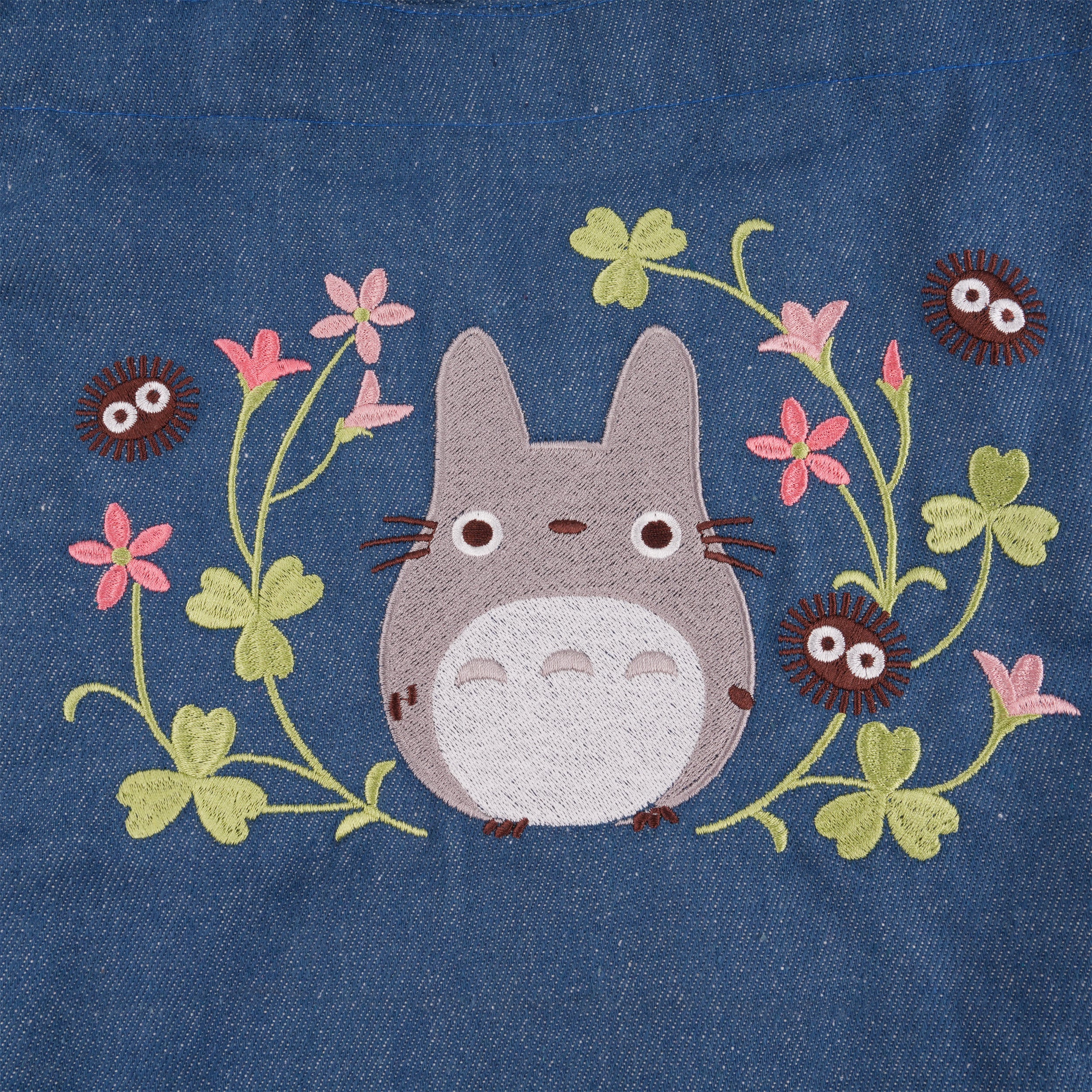 Handmade Embroidery Totoro& Flower Tote,Fabric Handbag,Cute Storage Purse,Wedding/Birthday Gift