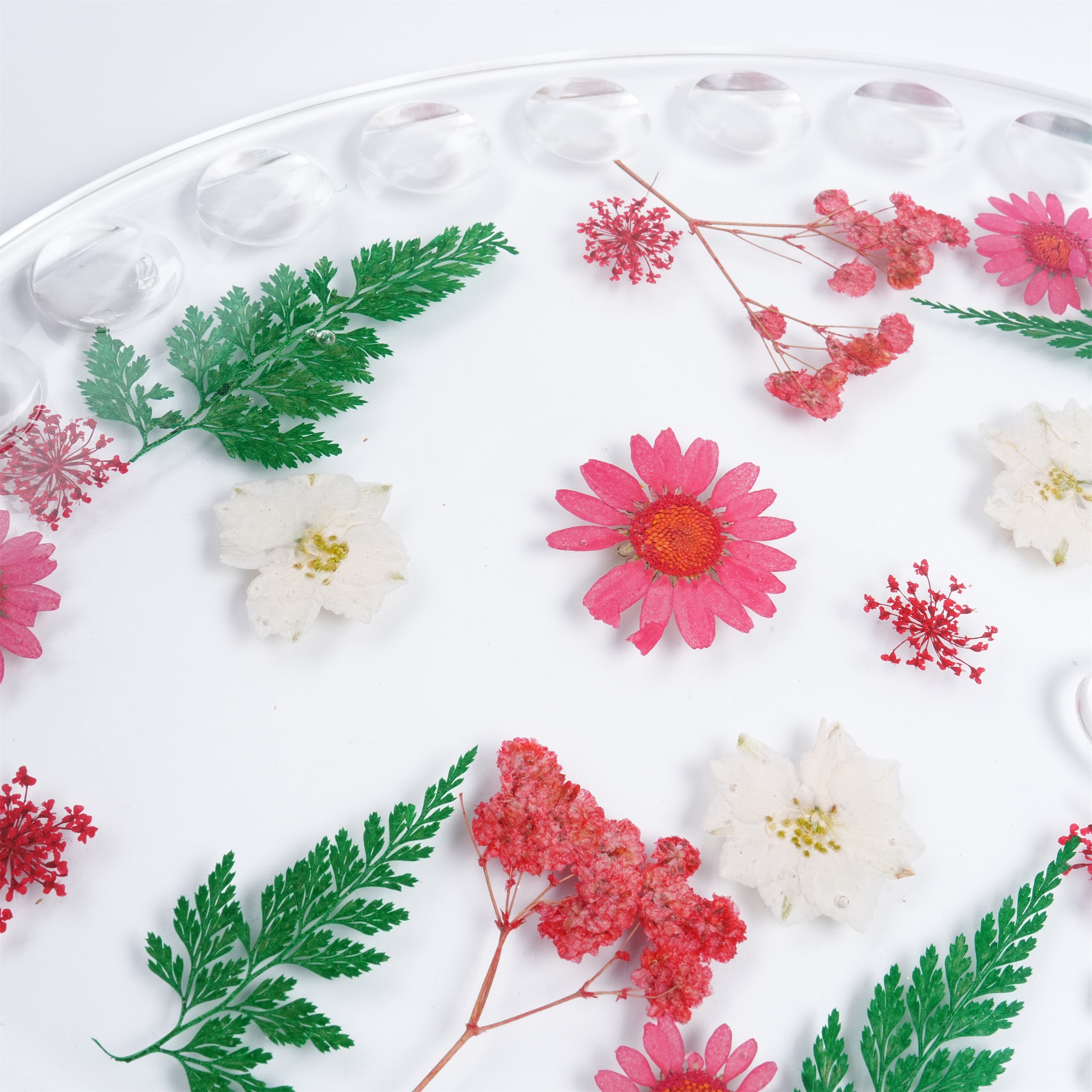 Red Floral Resin Paint Palette Pressed Flowers, Handmade Paint Palette