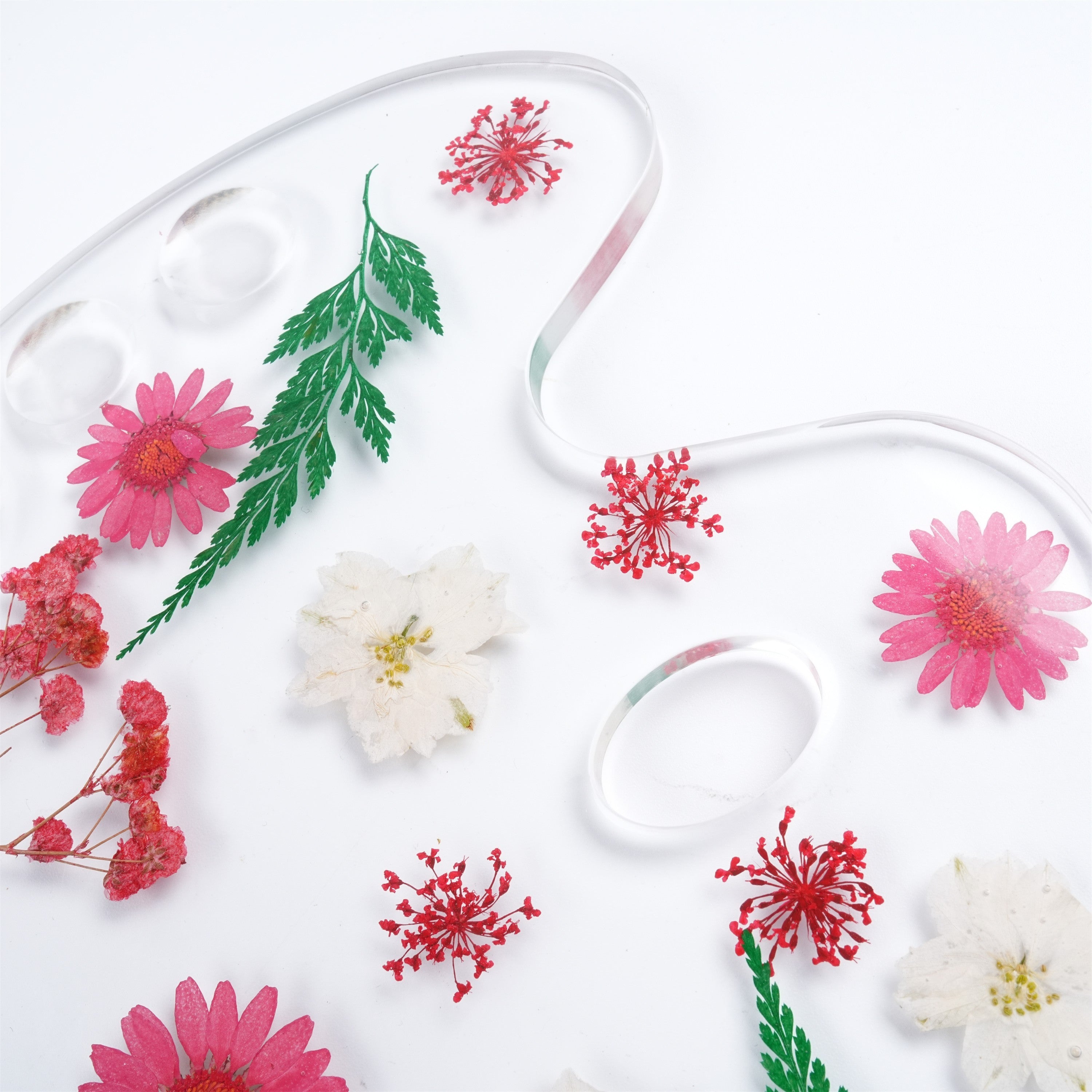 Red Floral Resin Paint Palette Pressed Flowers, Handmade Paint Palette