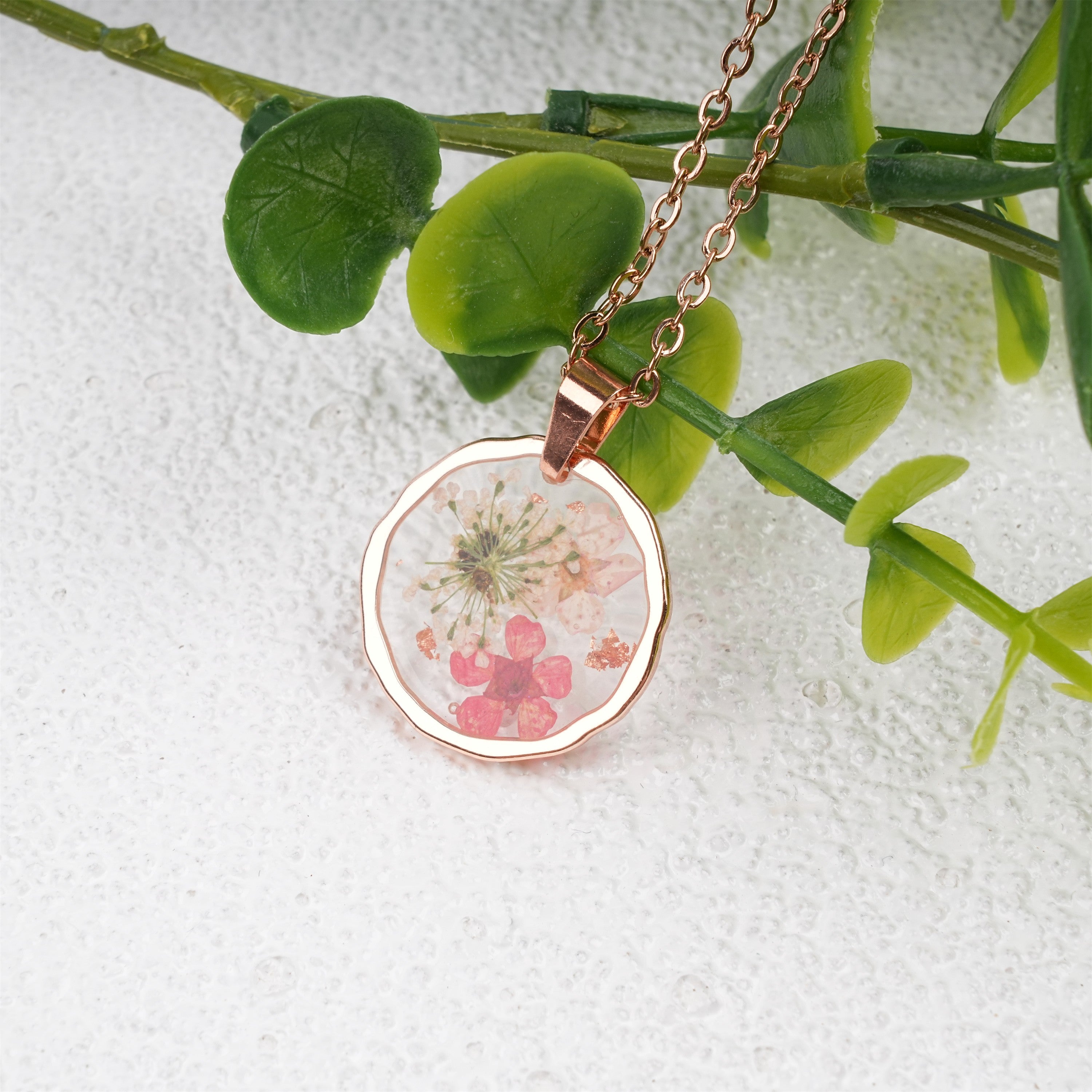 Irregular Shape Gold Birthday Necklace,Real Dried Flower Necklace for Summer