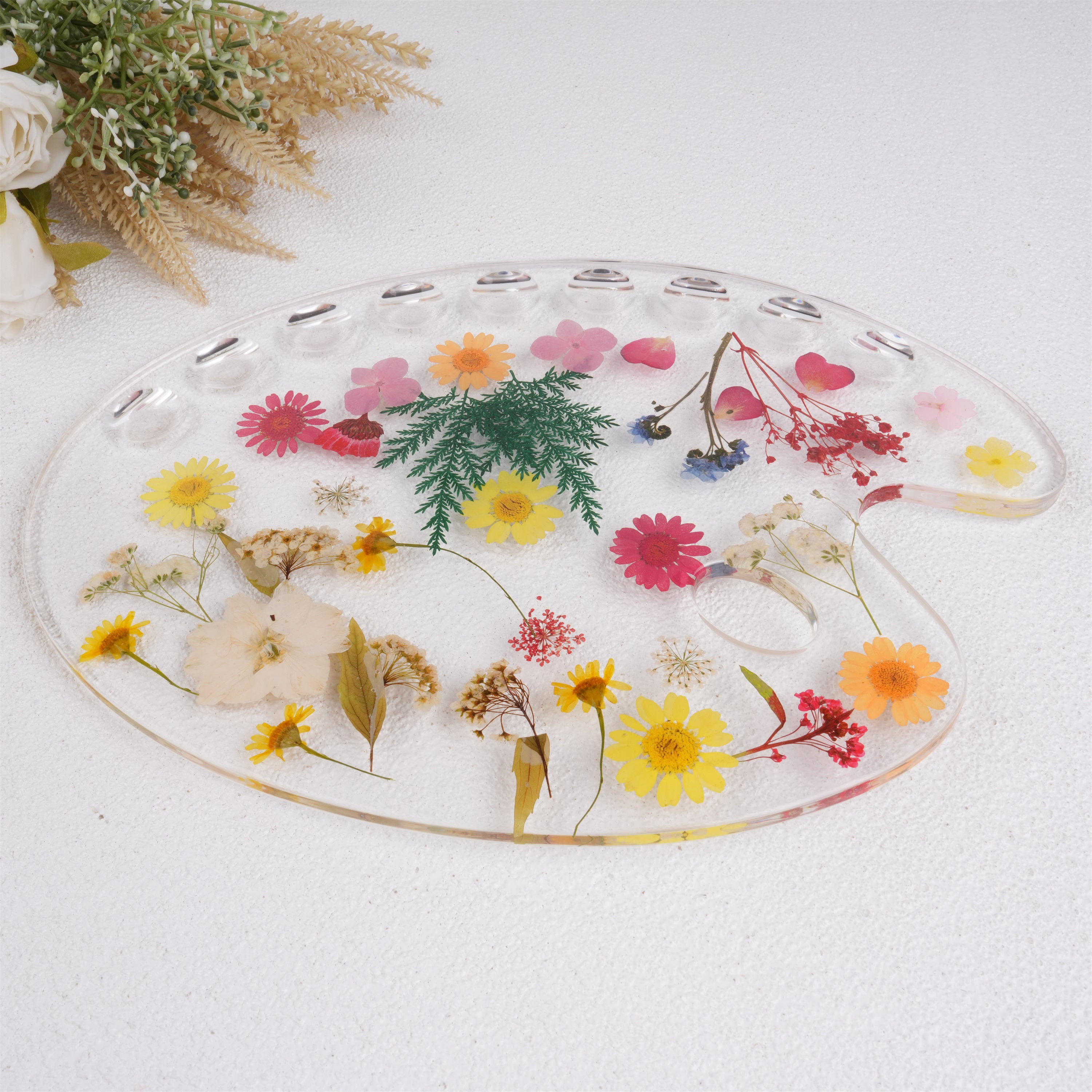 Floral Resin Paint Palette, Pressed Flowers, Handmade Paint Palette