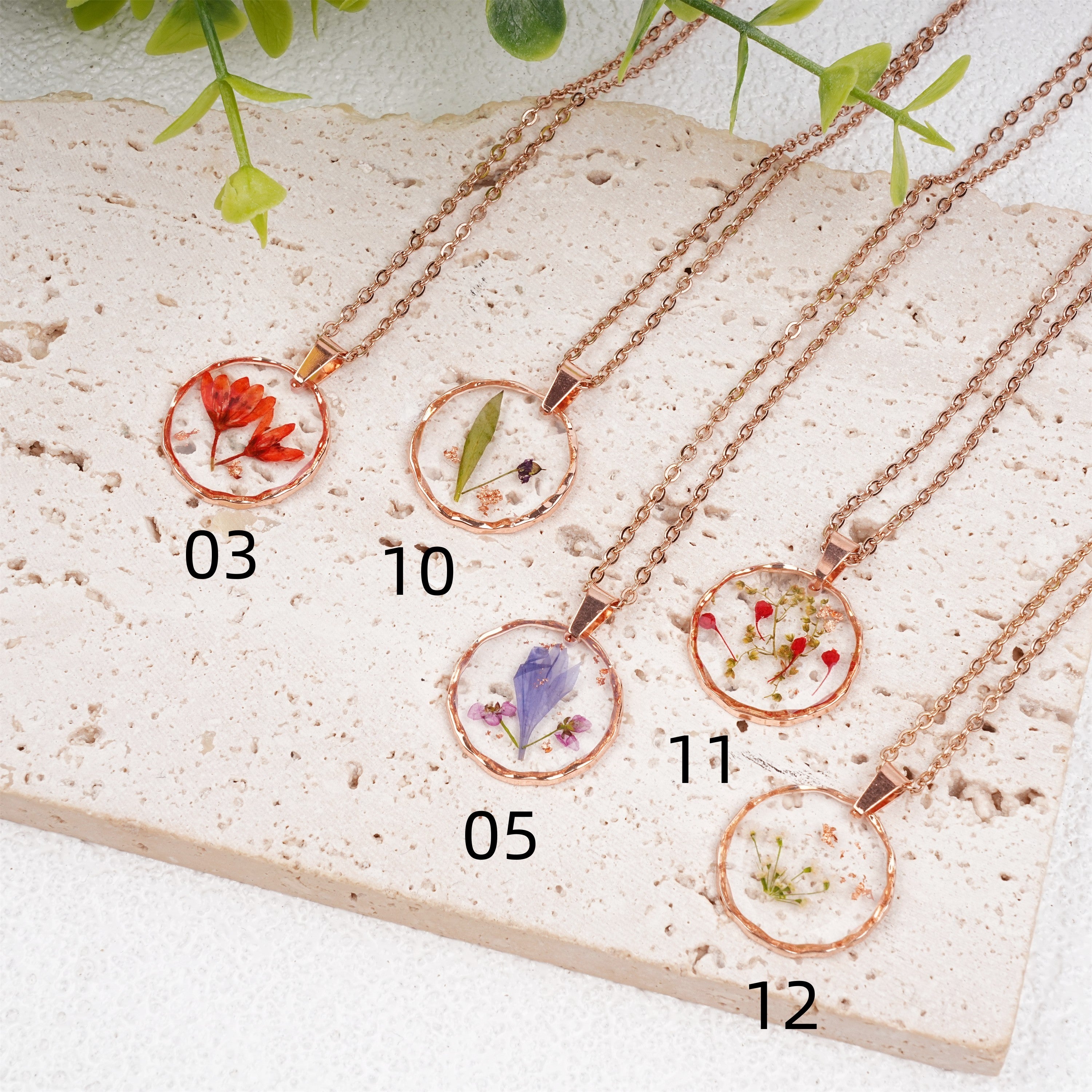 Irregular Shape Gold Birthday Necklace,Real Dried Flower Necklace for Summer