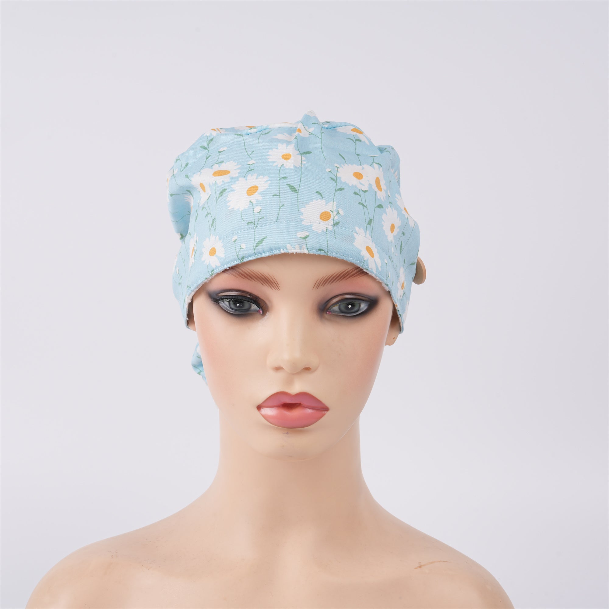 Baby Blue Daisy Ponytail Scrub Cap For Women