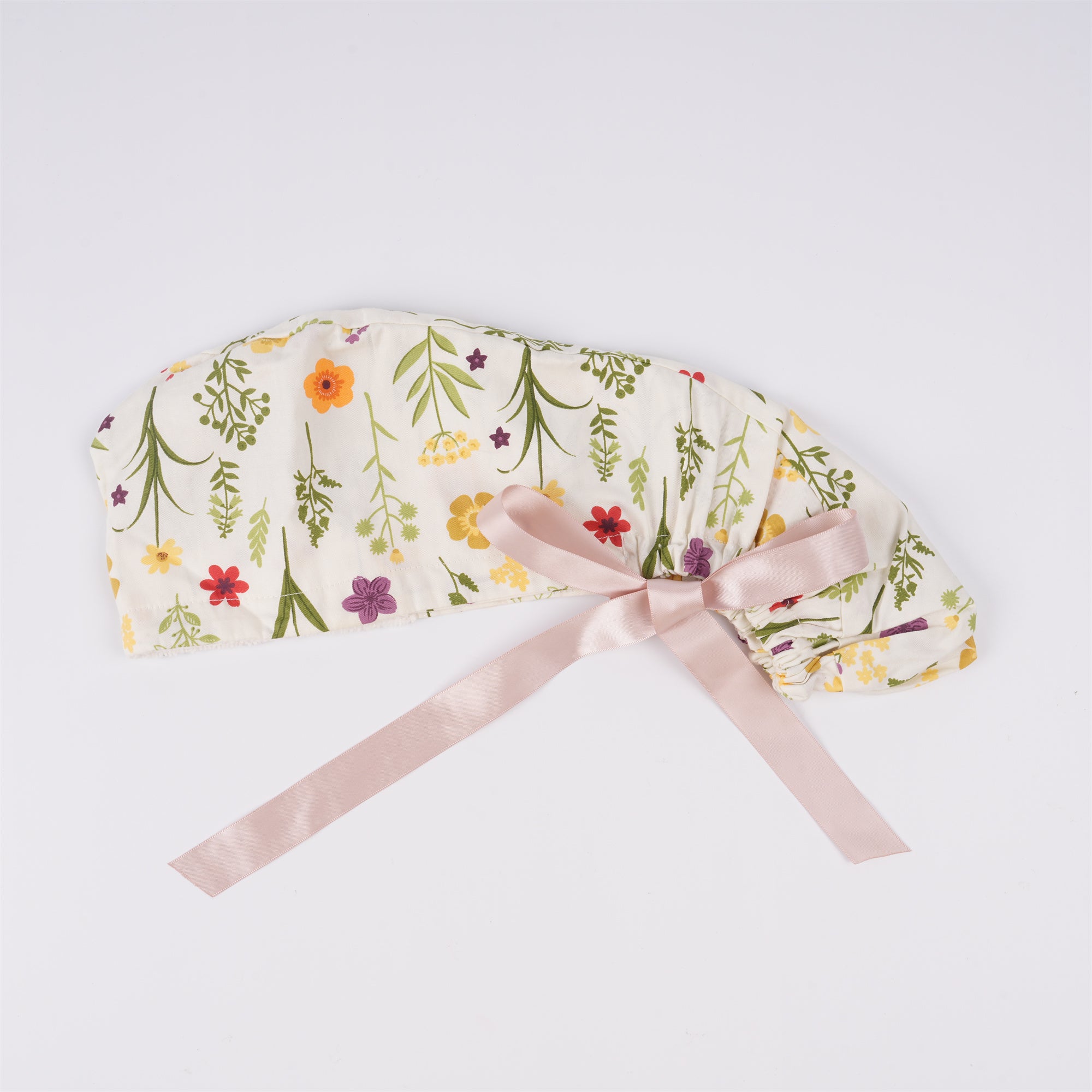 Women's Ponyatil Surgical Scrub Cap,Yellow Wildflowers on White Cotton