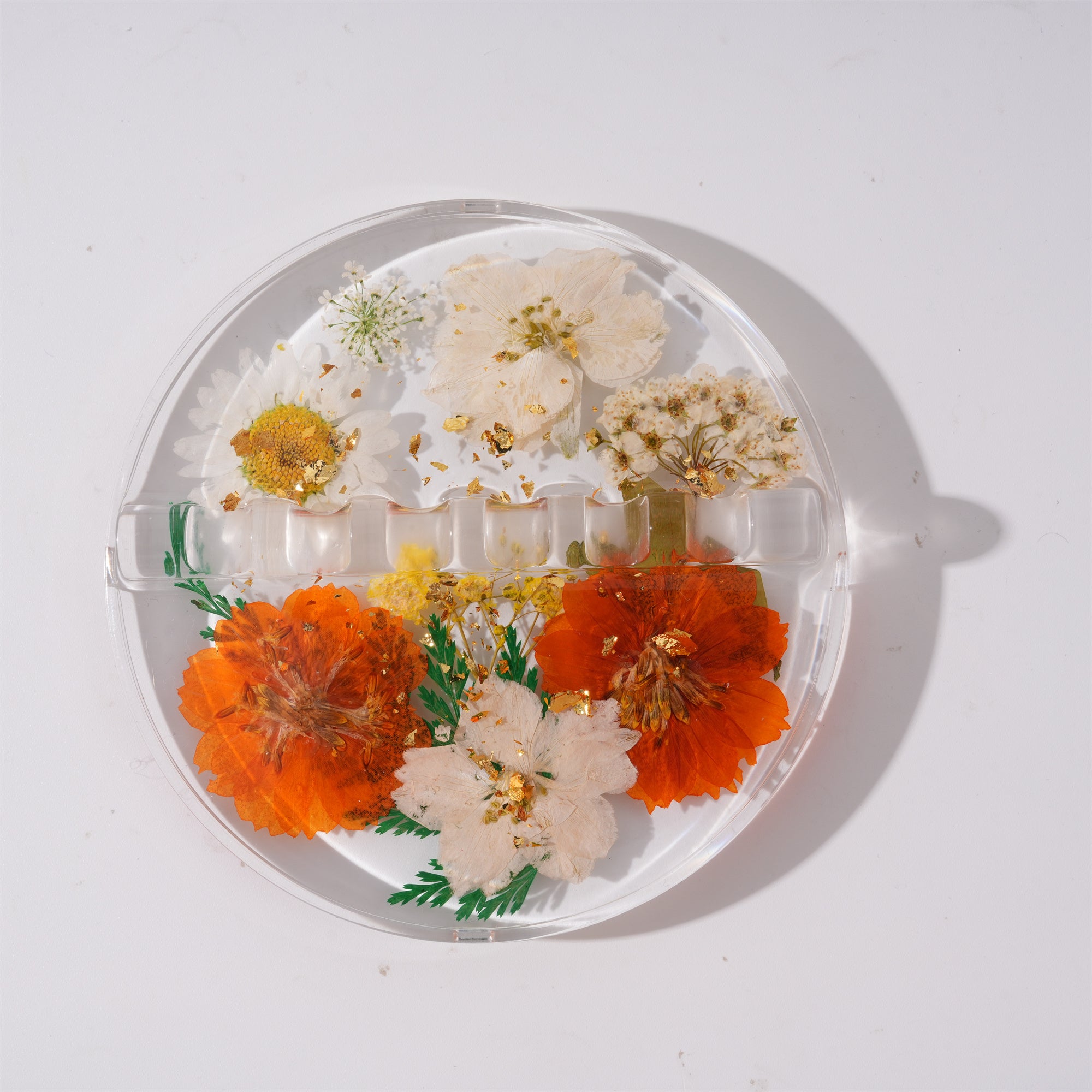 Round Resin Paint Brush Holder,Real Folwers,Daisy,Gold Flakes, Artist Gifts