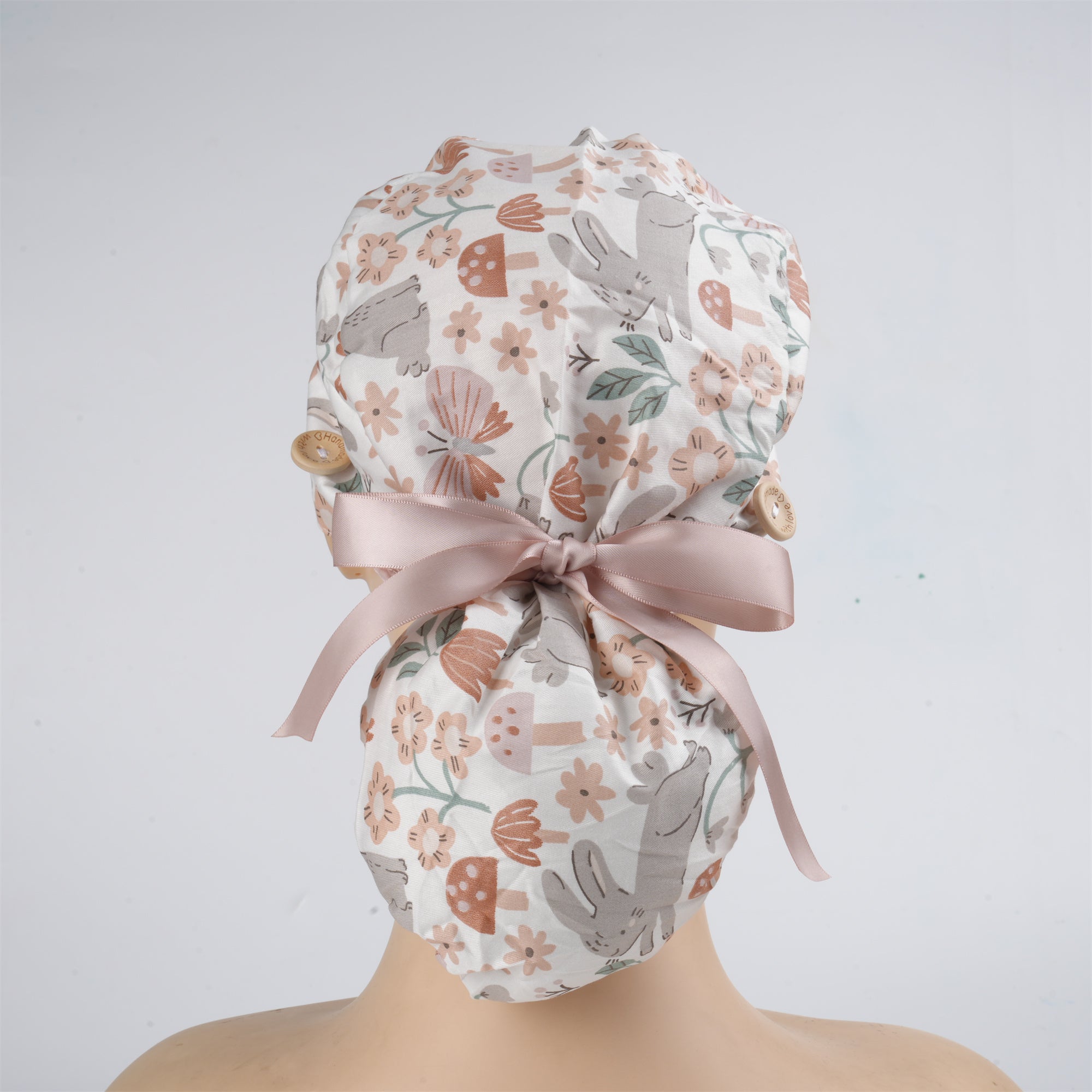Bunny Mushroom Cotton Ponytail Scrub Cap