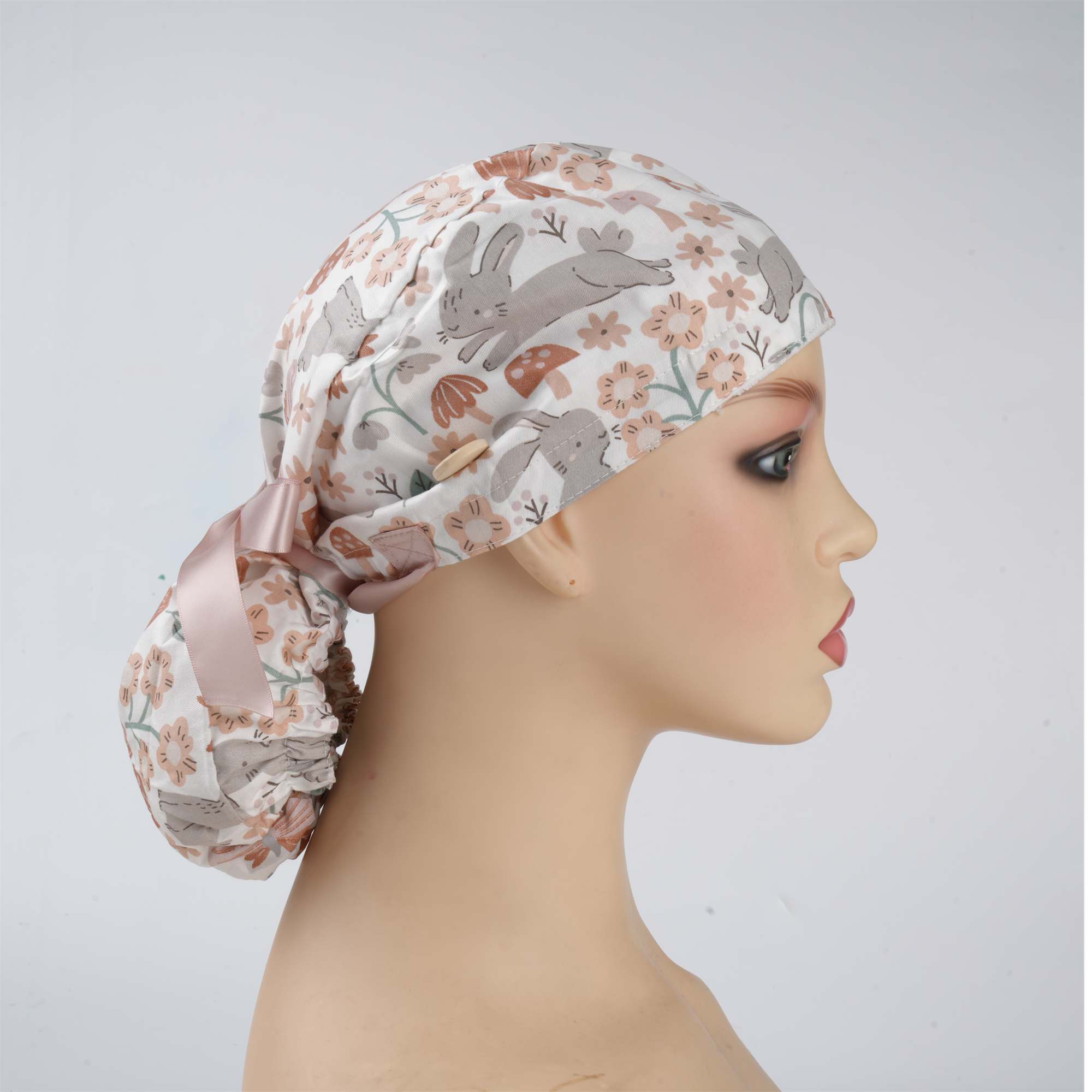 Bunny Mushroom Cotton Ponytail Scrub Cap