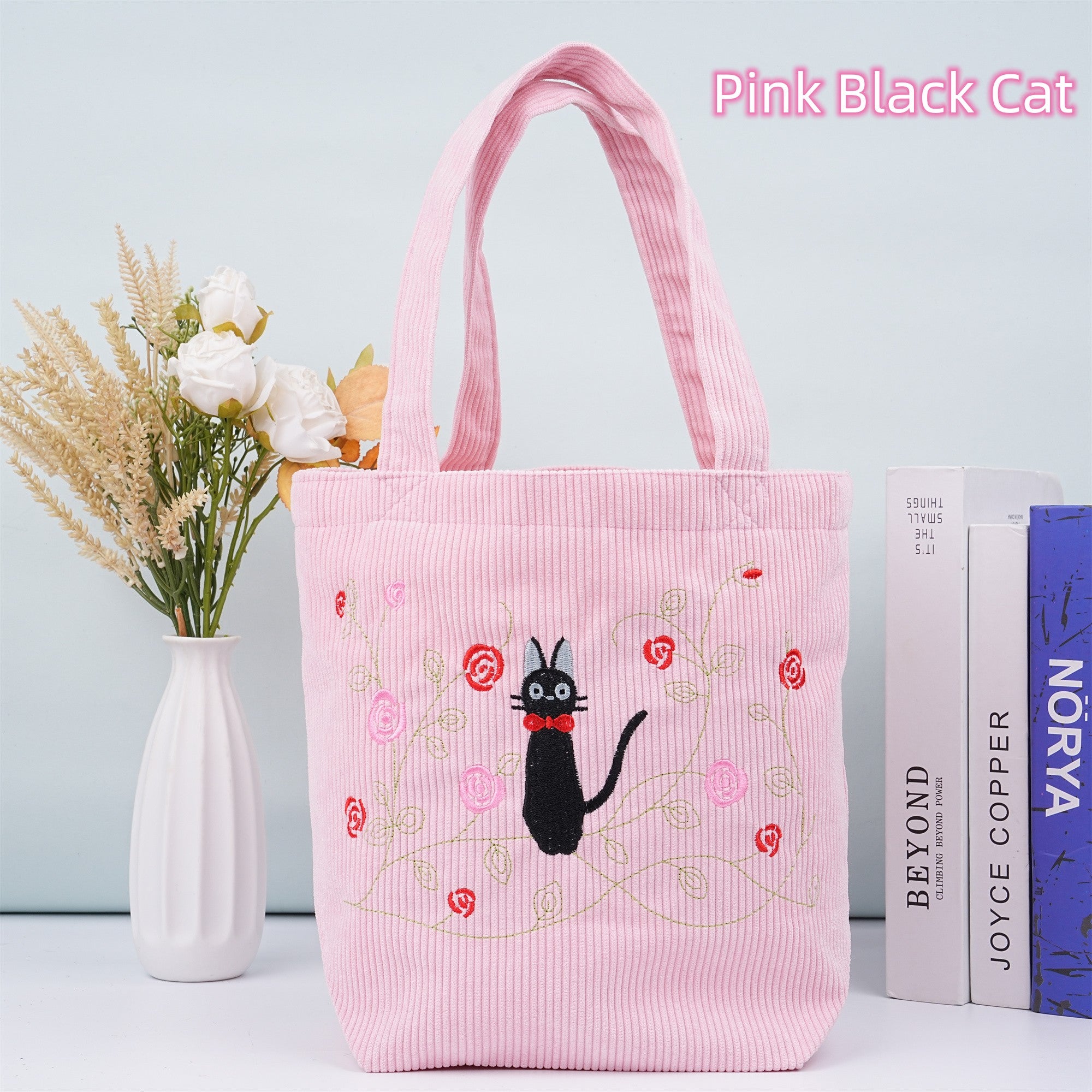 Embroidery Totoro Kiki Corduroy Tote,Cute Anime Handbag,Birthday Gift