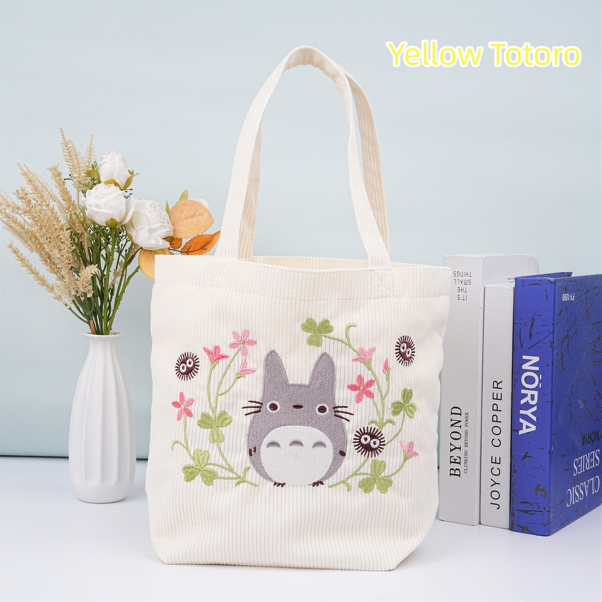 Embroidery Totoro Kiki Corduroy Tote,Cute Anime Handbag,Birthday Gift